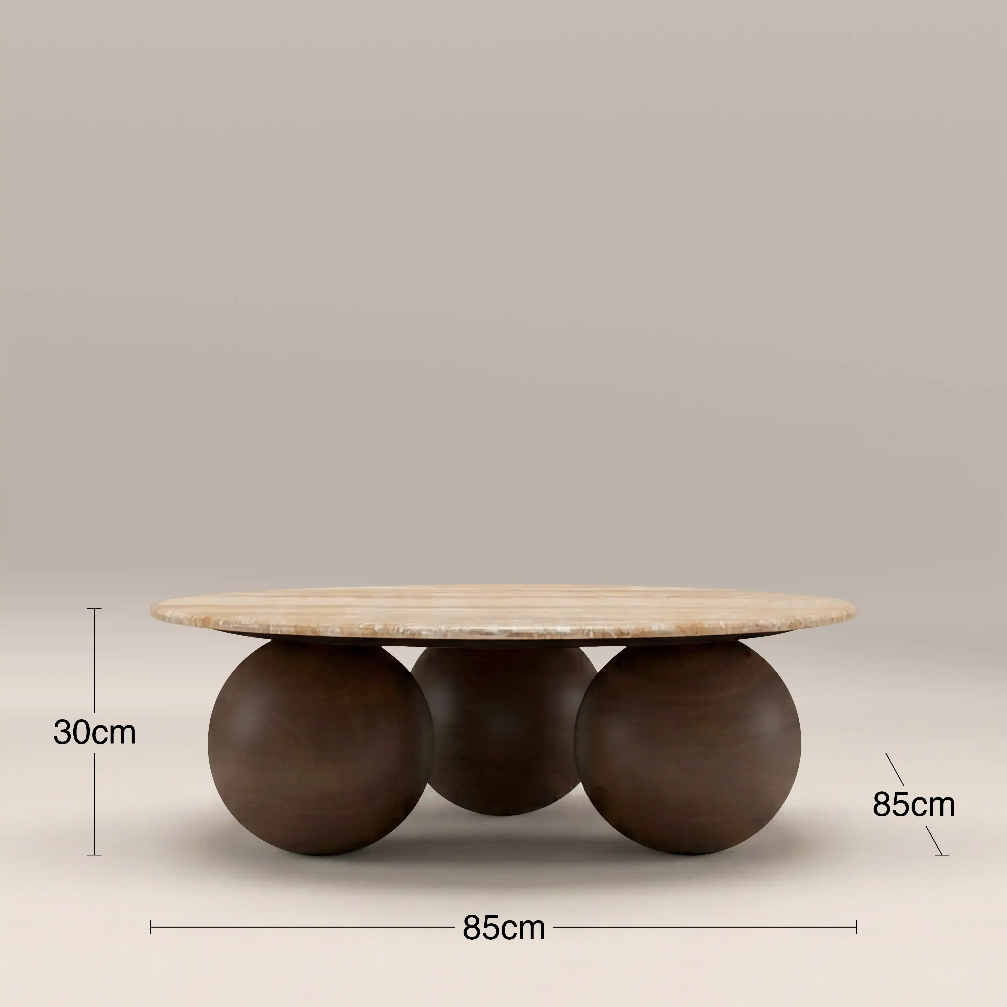 Akira Round Coffee Table | Natural Travertine & Walnut - Image 5