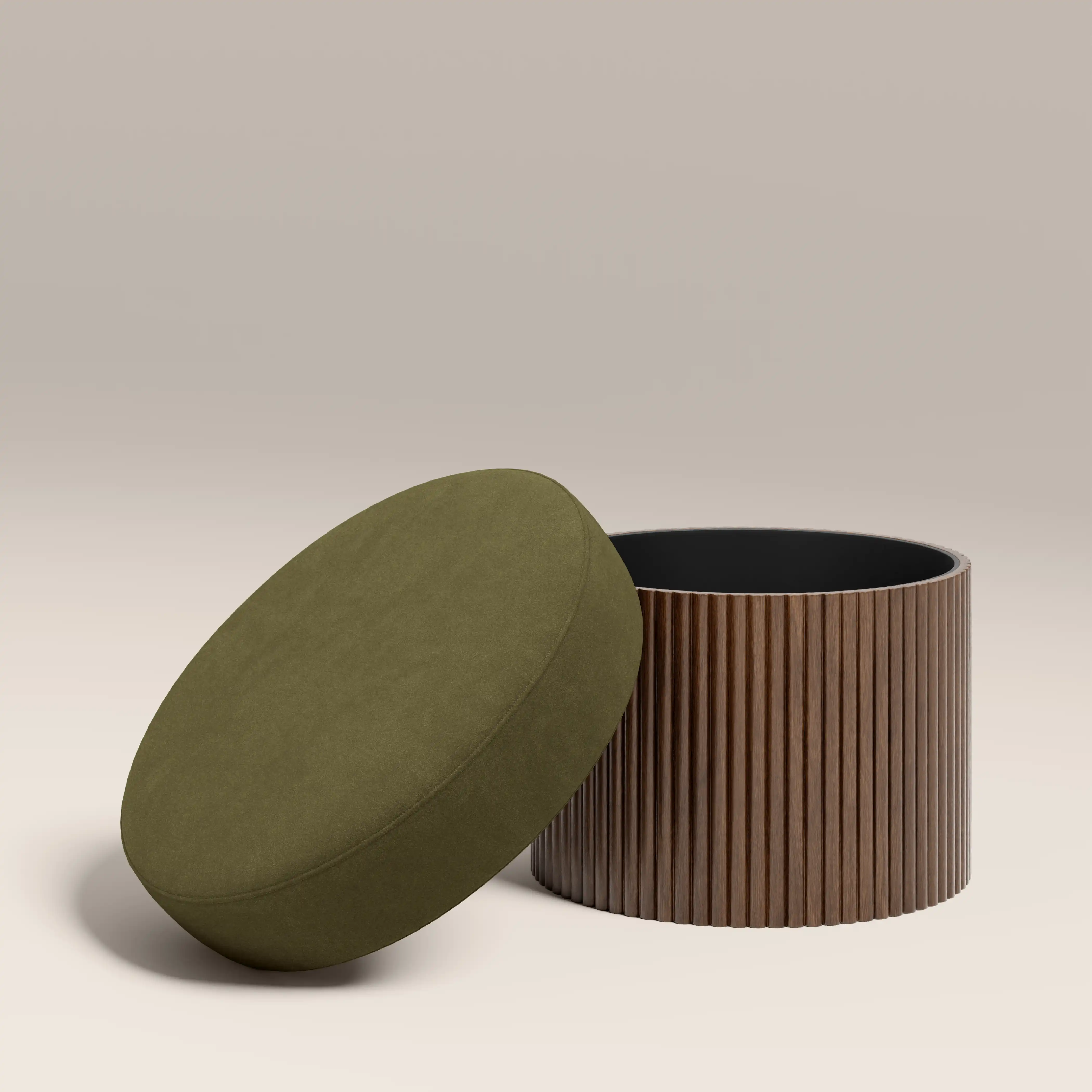 Alexis Storage Footstool | Moss Green Sustainable Mohair Velvet & Walnut - Image 2