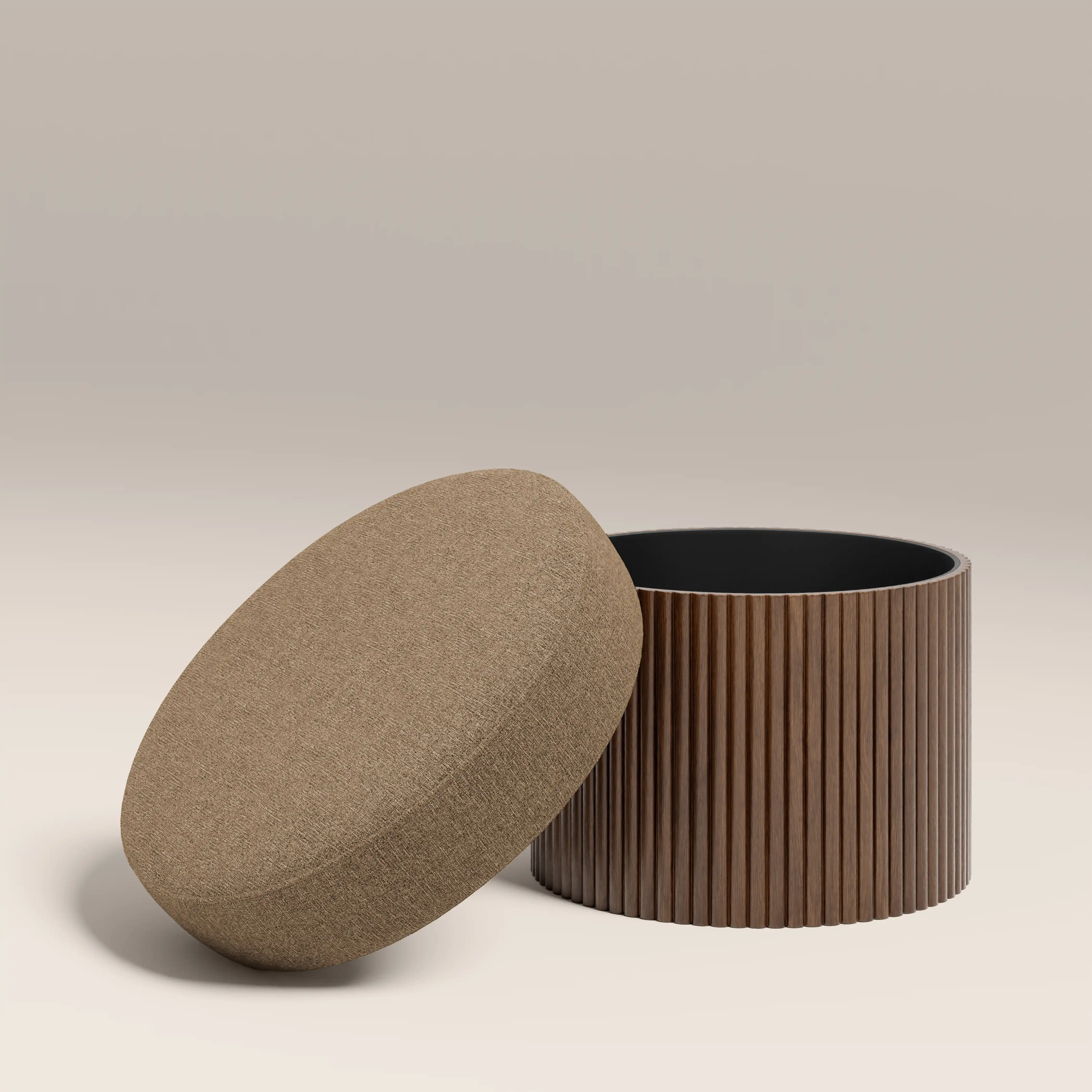 Alexis Storage Footstool | Speckled Cappuccino Boucle & Walnut - Image 2