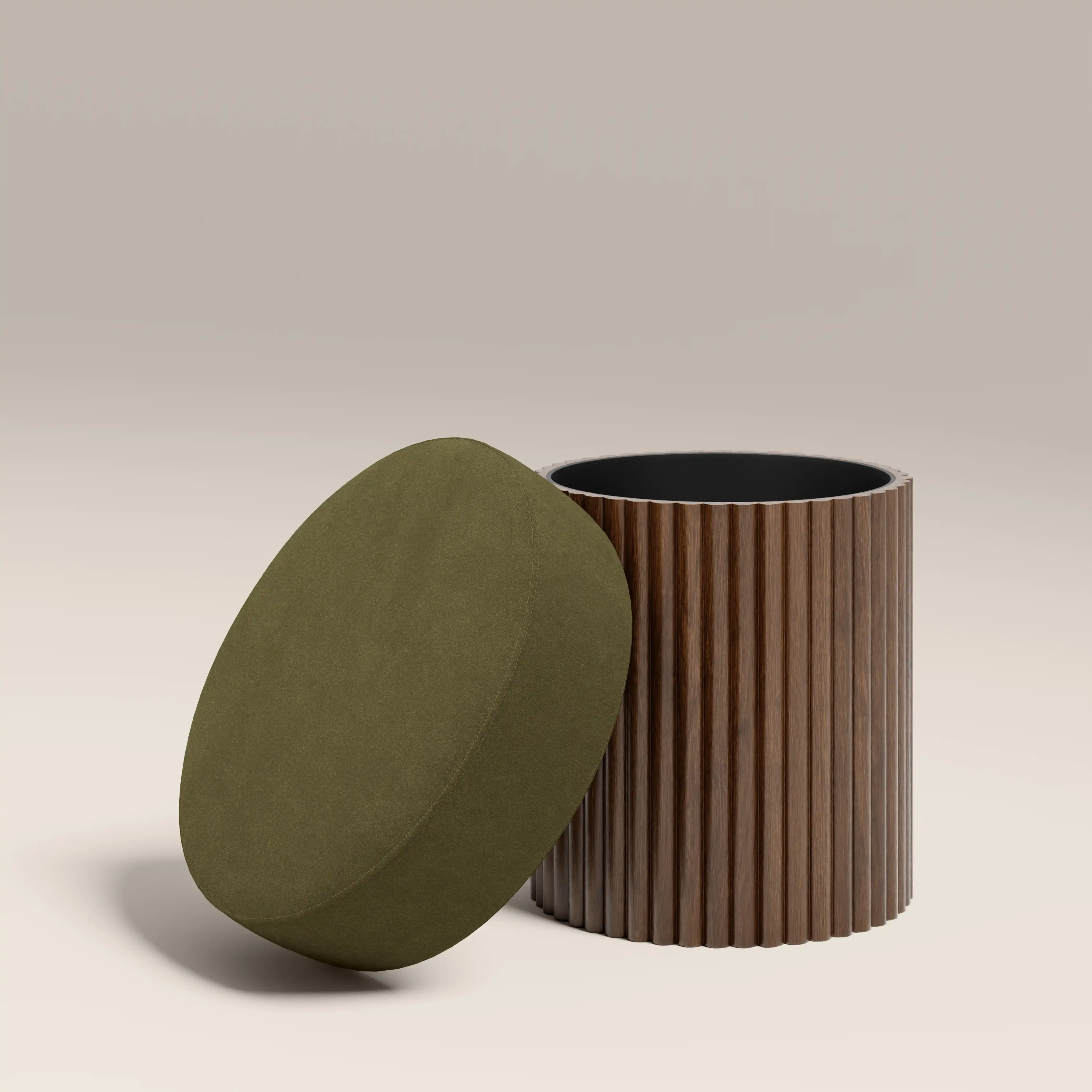 Alexis Storage Pouffe | Moss Green Sustainable Mohair Velvet & Walnut - Image 2