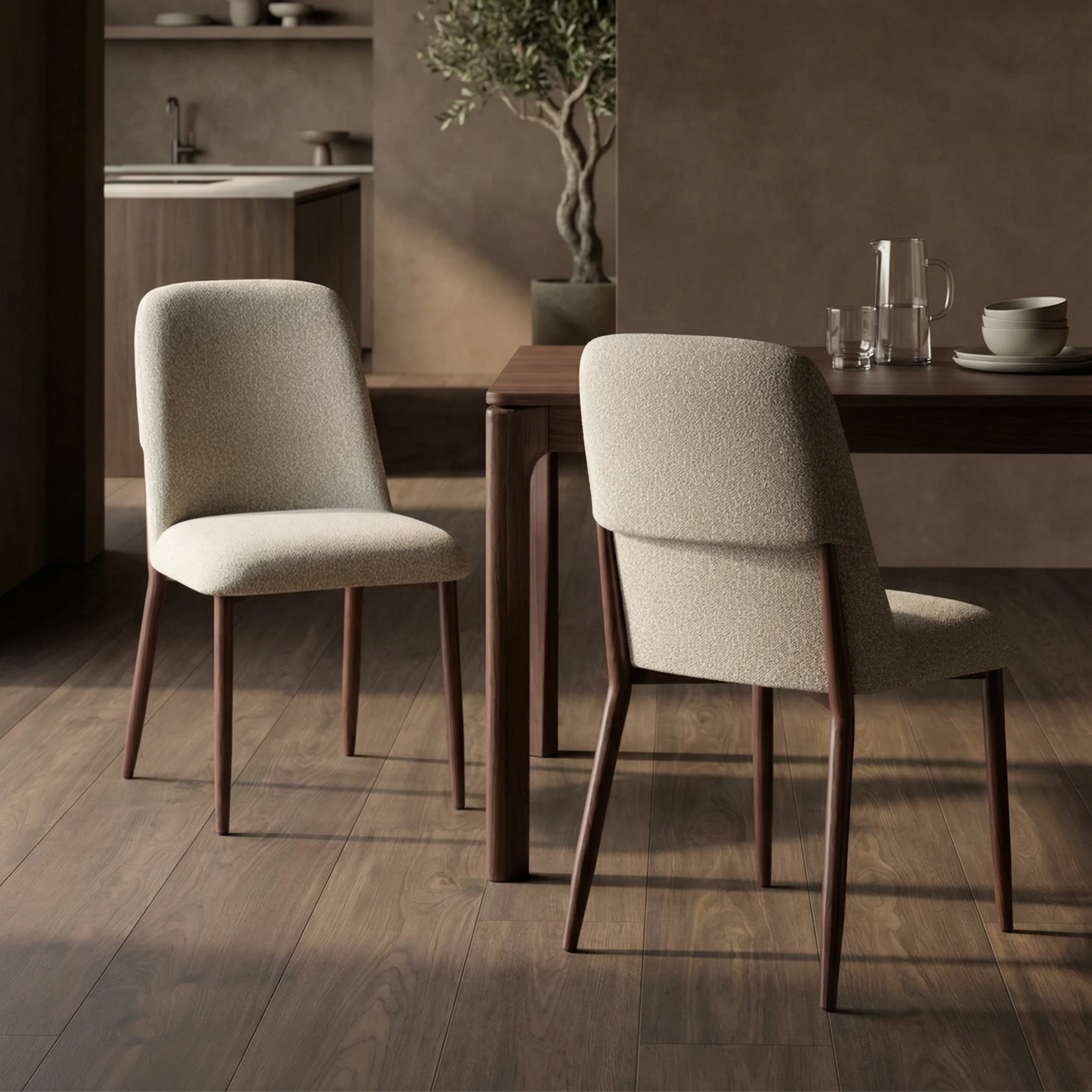 Amari Dining Chair | Speckled Stone Sustainable Boucle & Walnut - Image 2