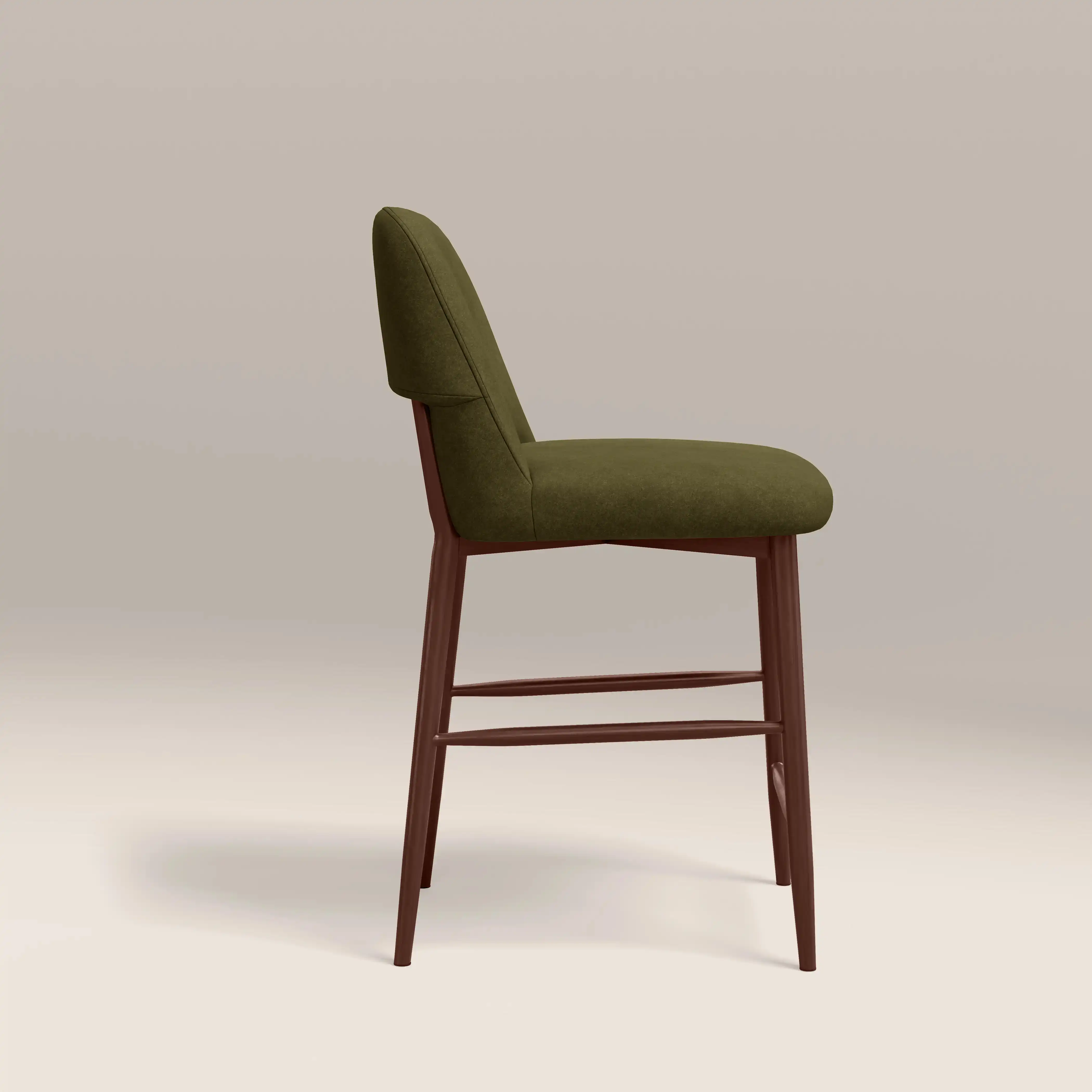 Amari Kitchen Stool | Moss Green Sustainable Mohair Velvet & Walnut - Image 4