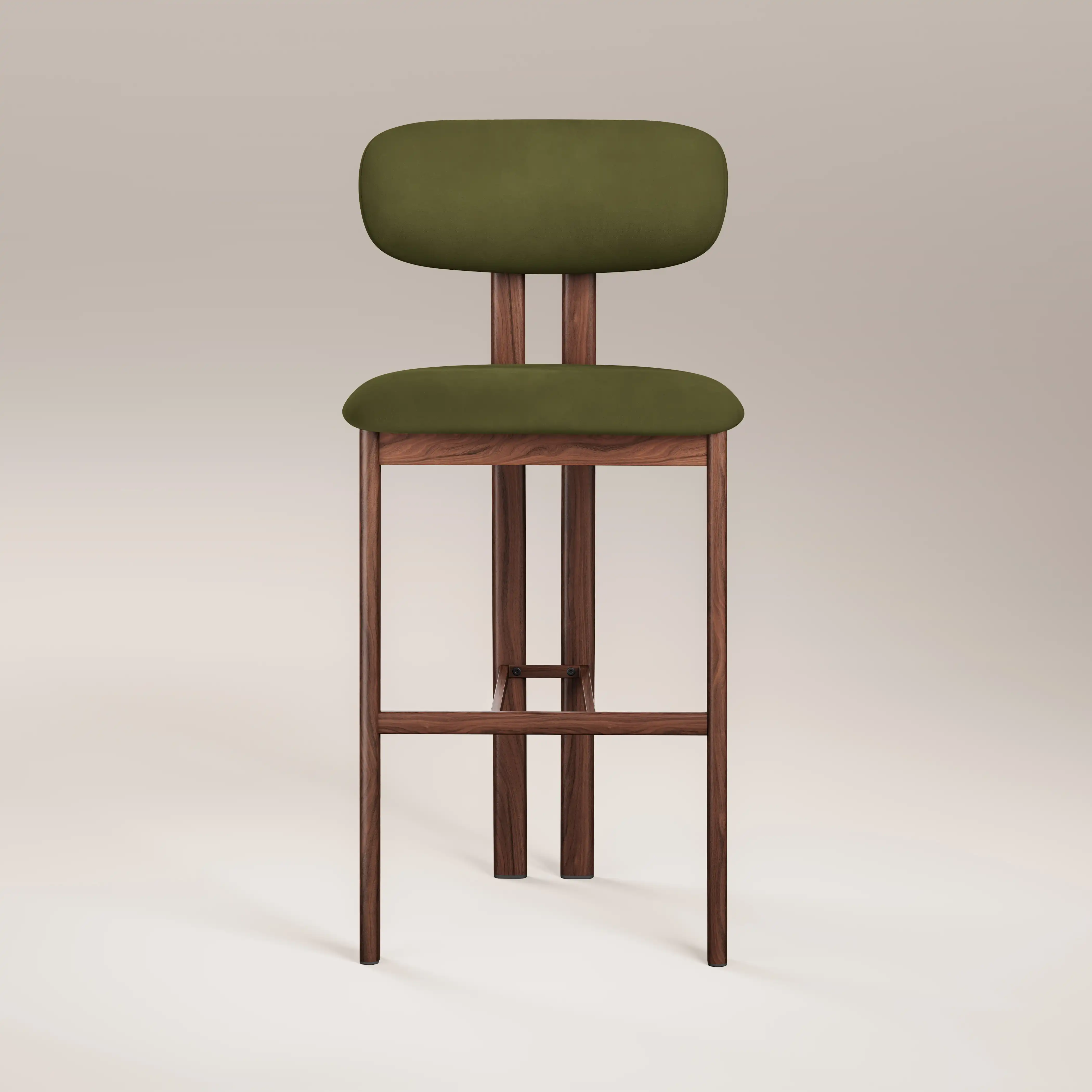 Arbor Bar Stool | Olive Green Sustainable Velvet & Walnut - Image 3