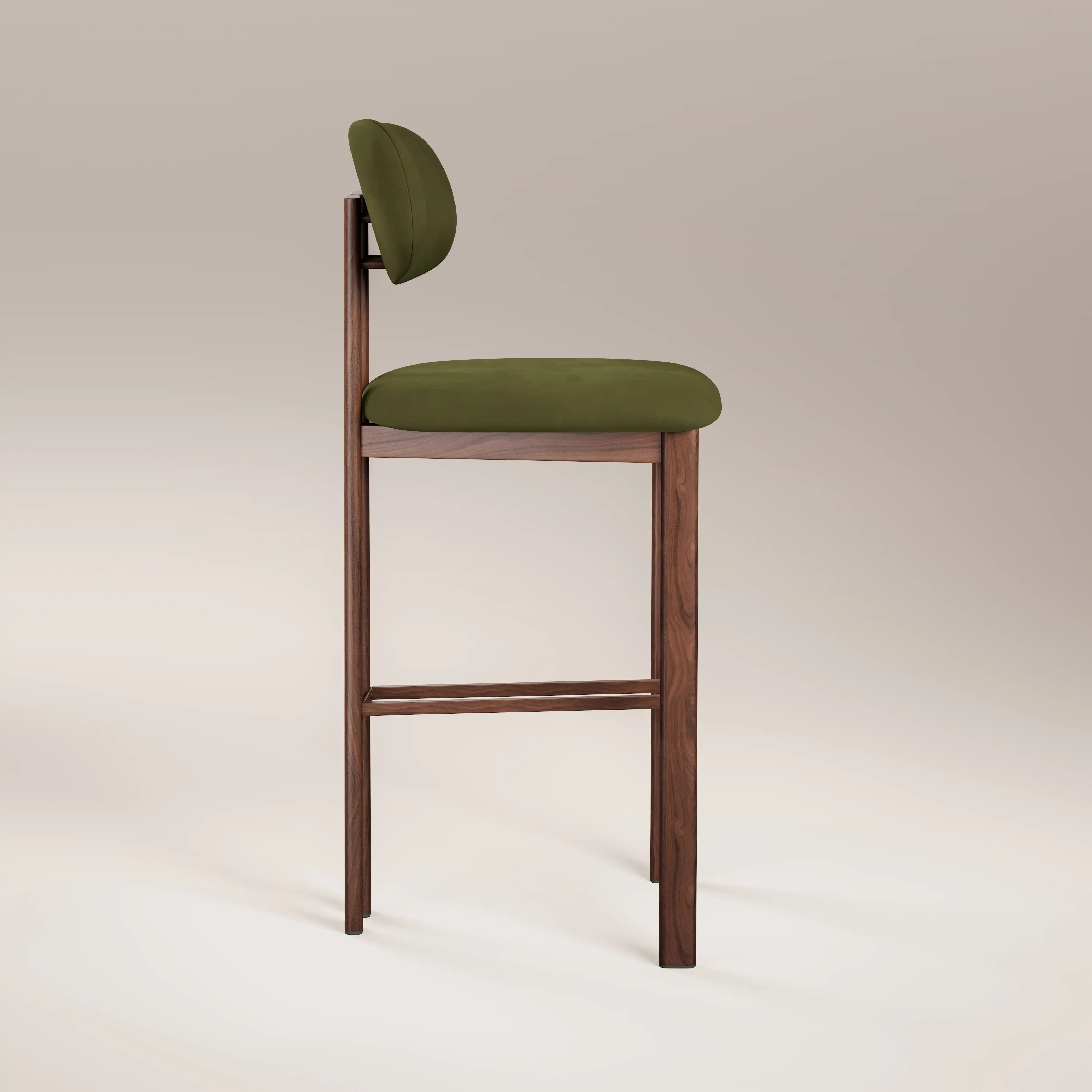 Arbor Bar Stool | Olive Green Sustainable Velvet & Walnut - Image 5