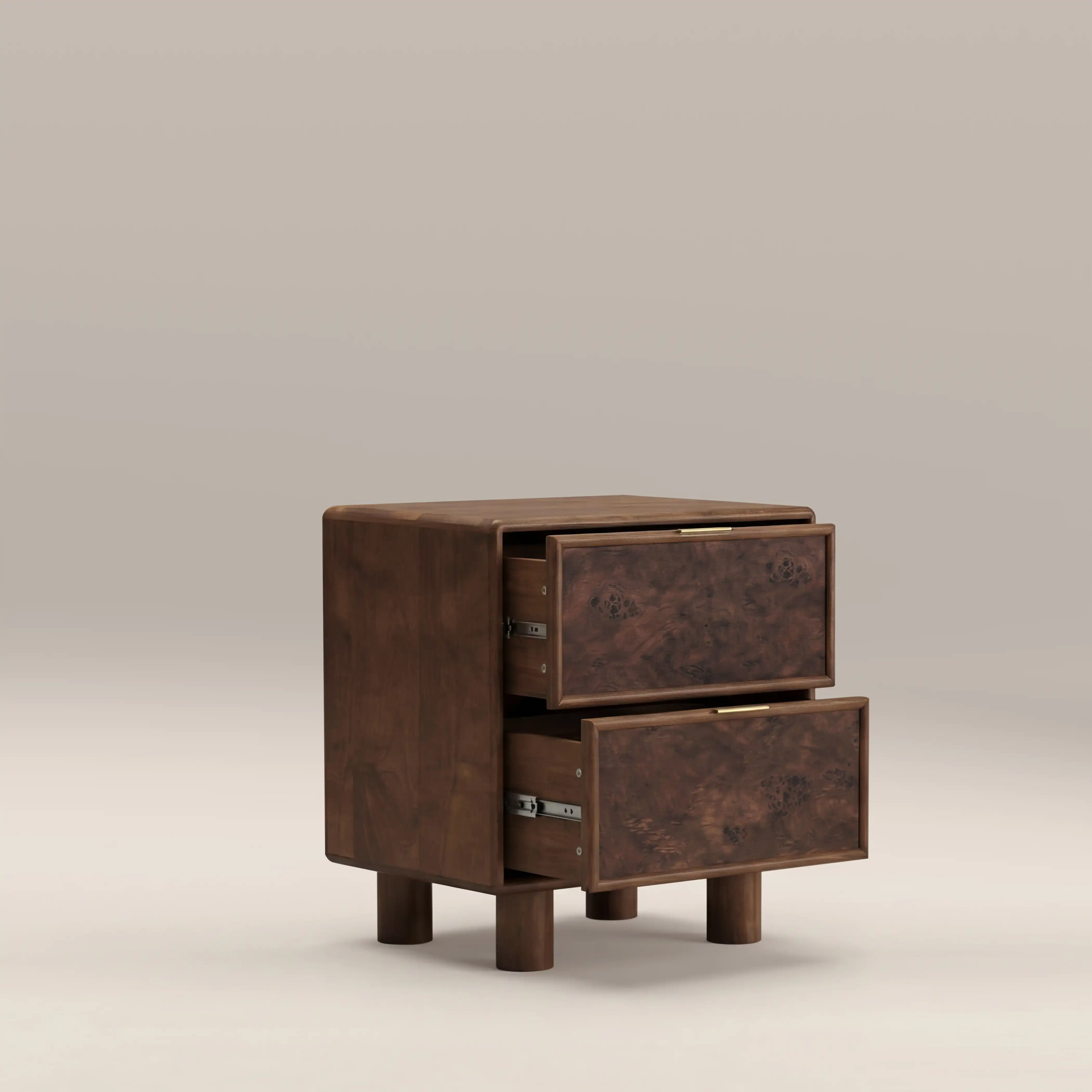 Arden 2 Drawer Wooden Bedside Table | Walnut Burl Wood - Image 3