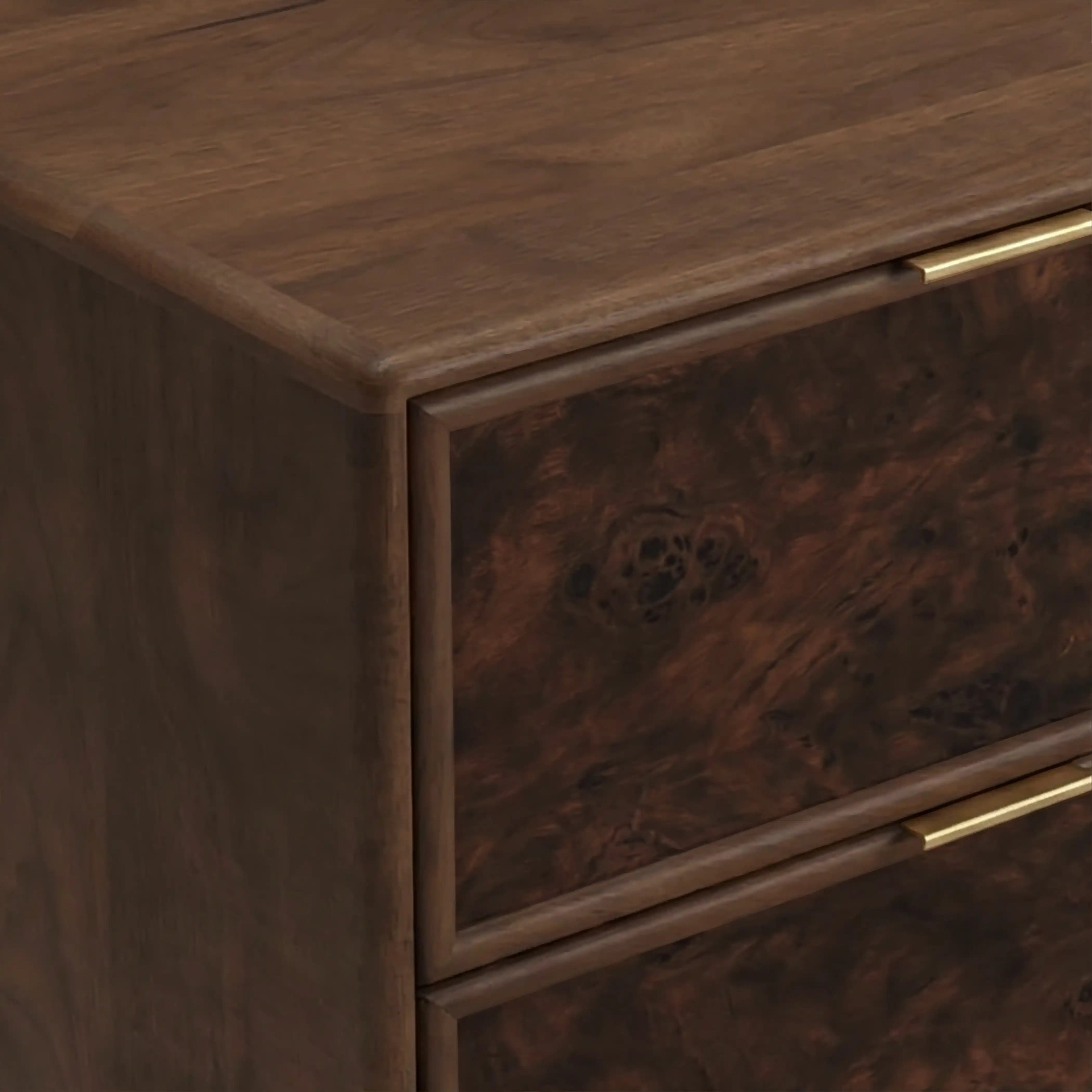 Arden 2 Drawer Wooden Bedside Table | Walnut Burl Wood - Image 7