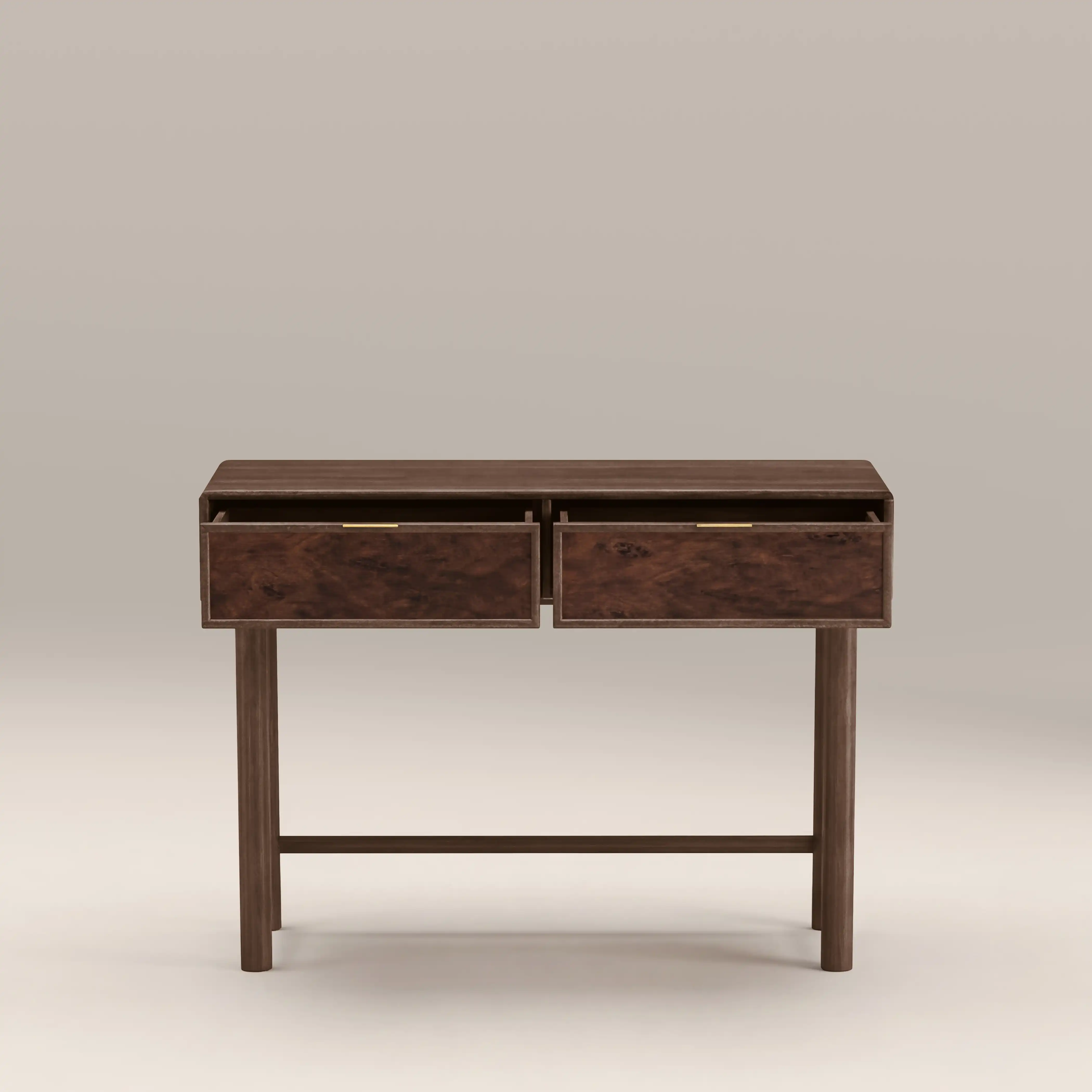 Arden 2 Drawer Wooden Console Table | Walnut Burl Wood - Image 6