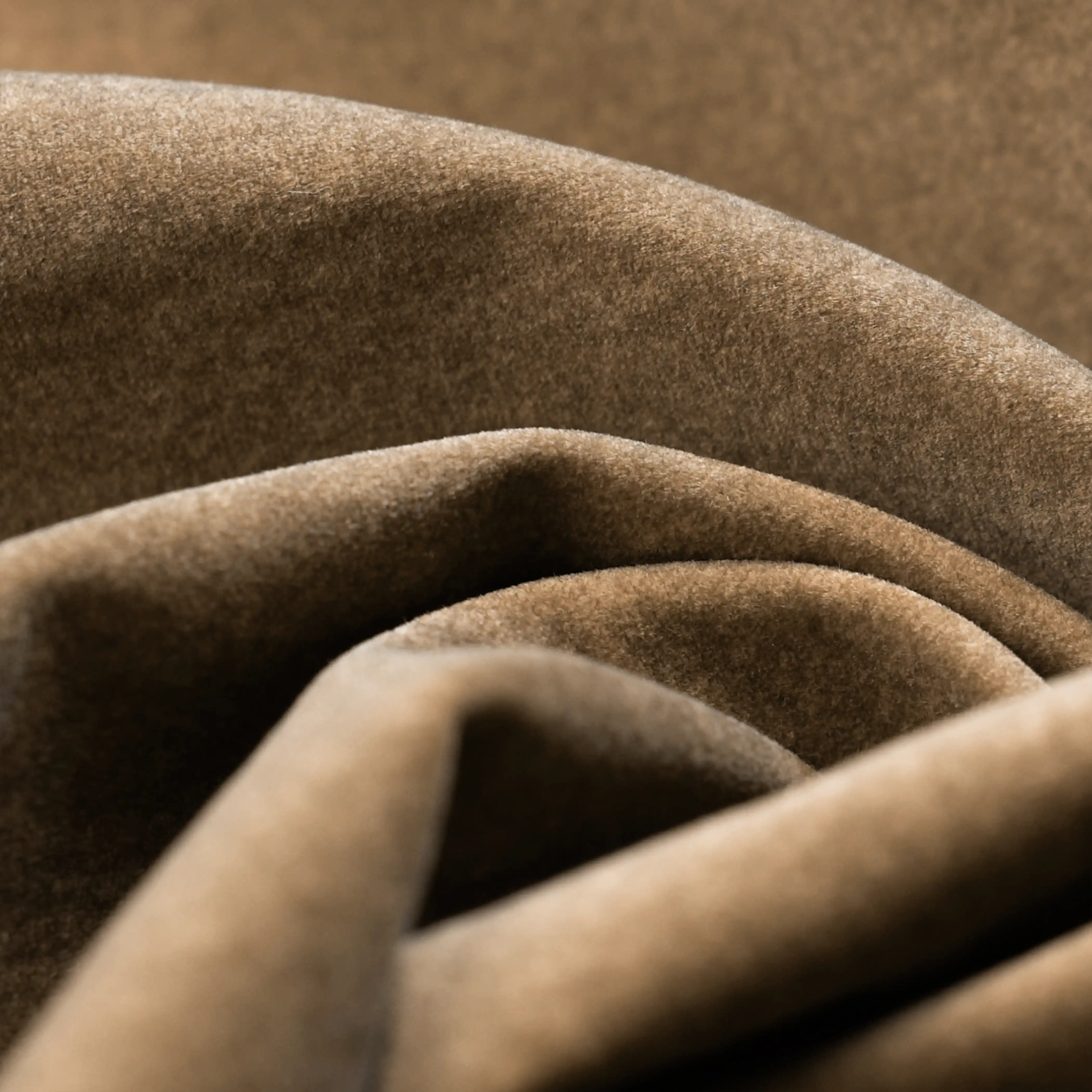 Marie Pouffe | Truffle Brown Sustainable Mohair Velvet & Walnut Burl Wood - Image 3