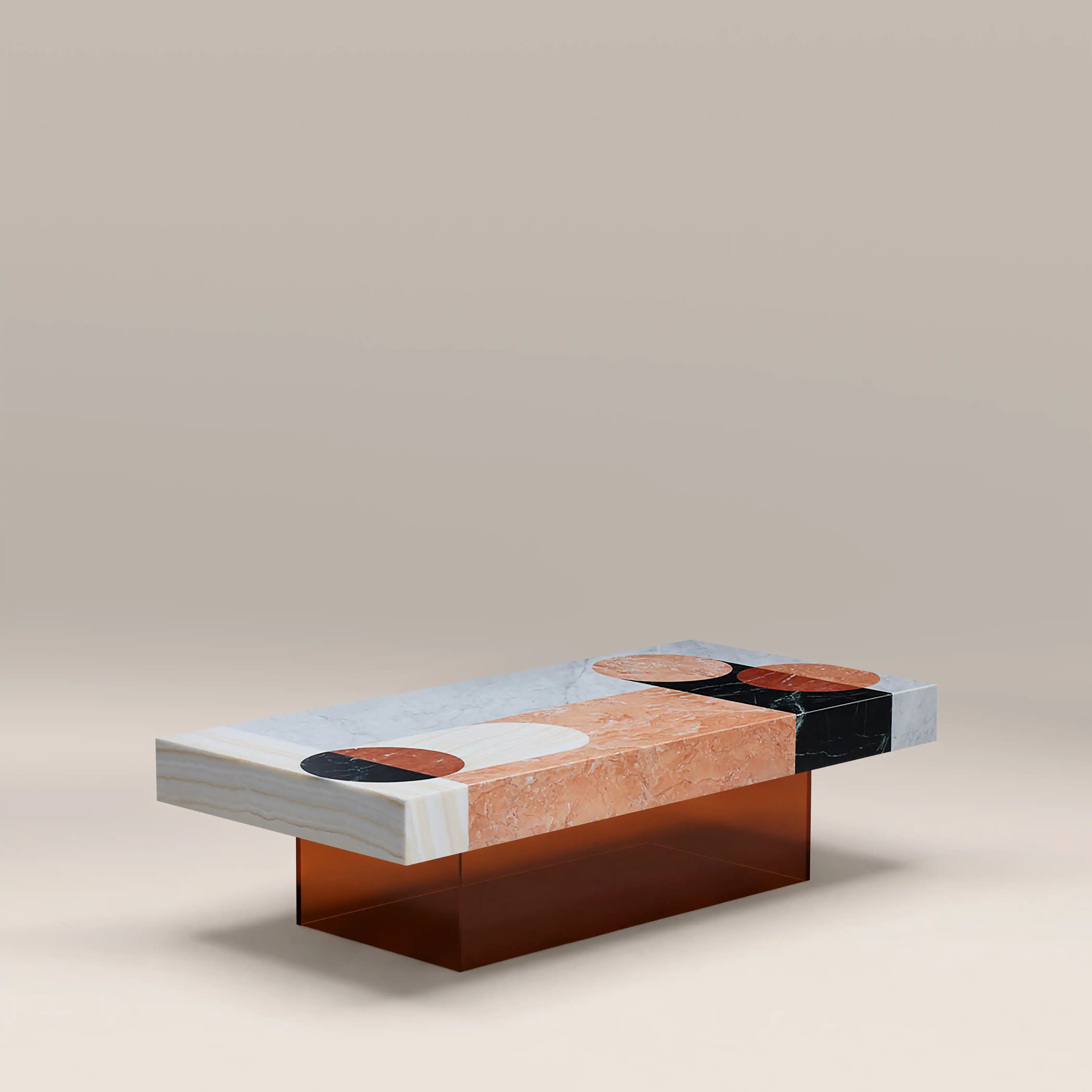 Atmos Rectangle Coffee Table | Mixed Marble & Brown Arcylic - Image 3