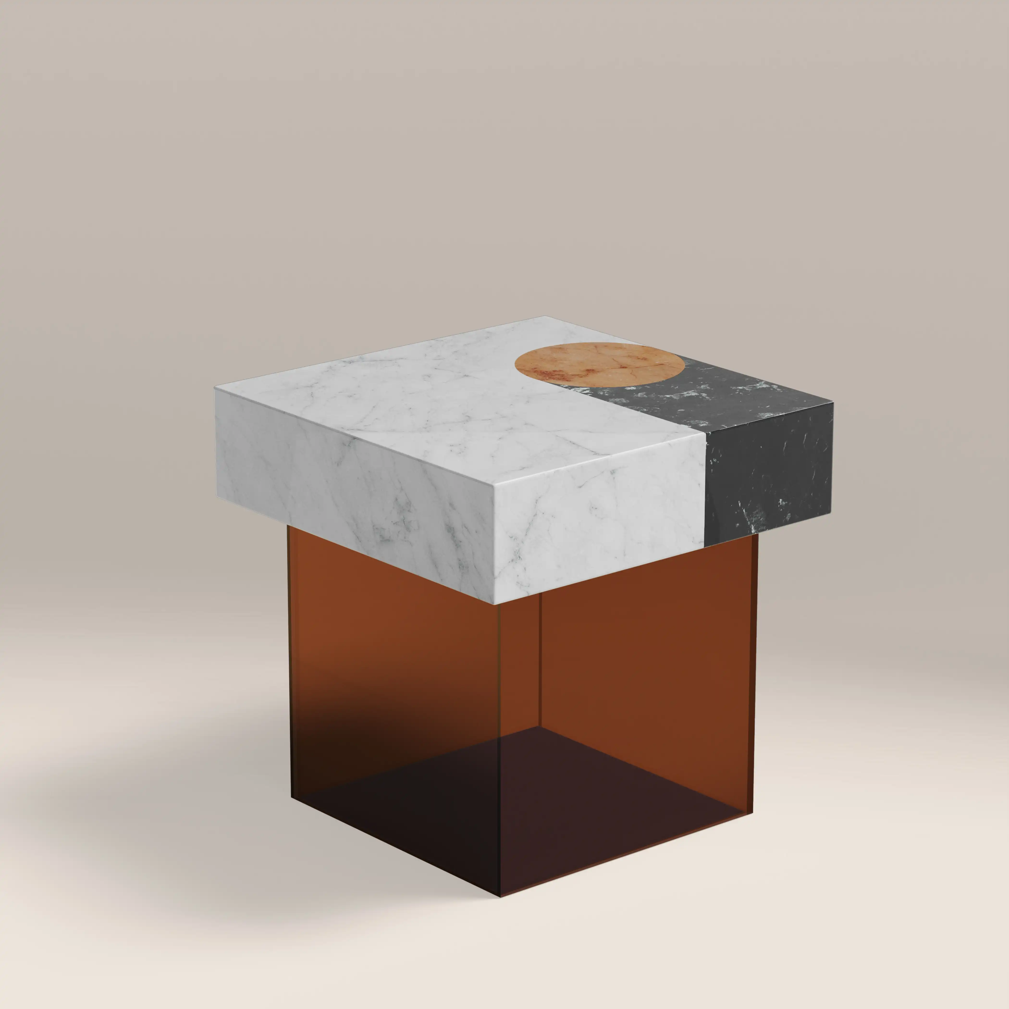 Atmos Square Side Table | Mixed Marble & Brown Arcylic - Image 4