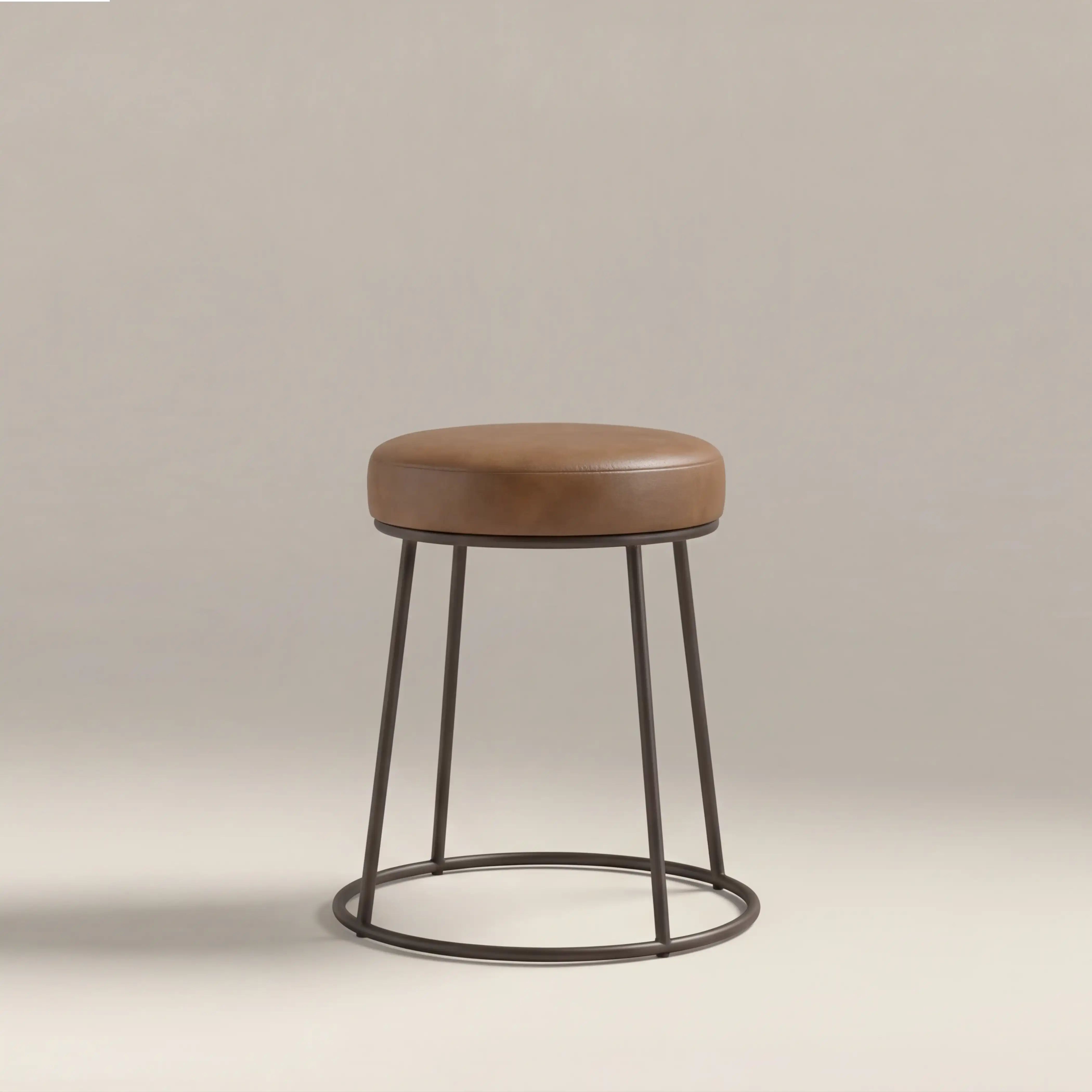 Austen Low Stool | Vintage Tan Faux Leather & Rustic - Image 3
