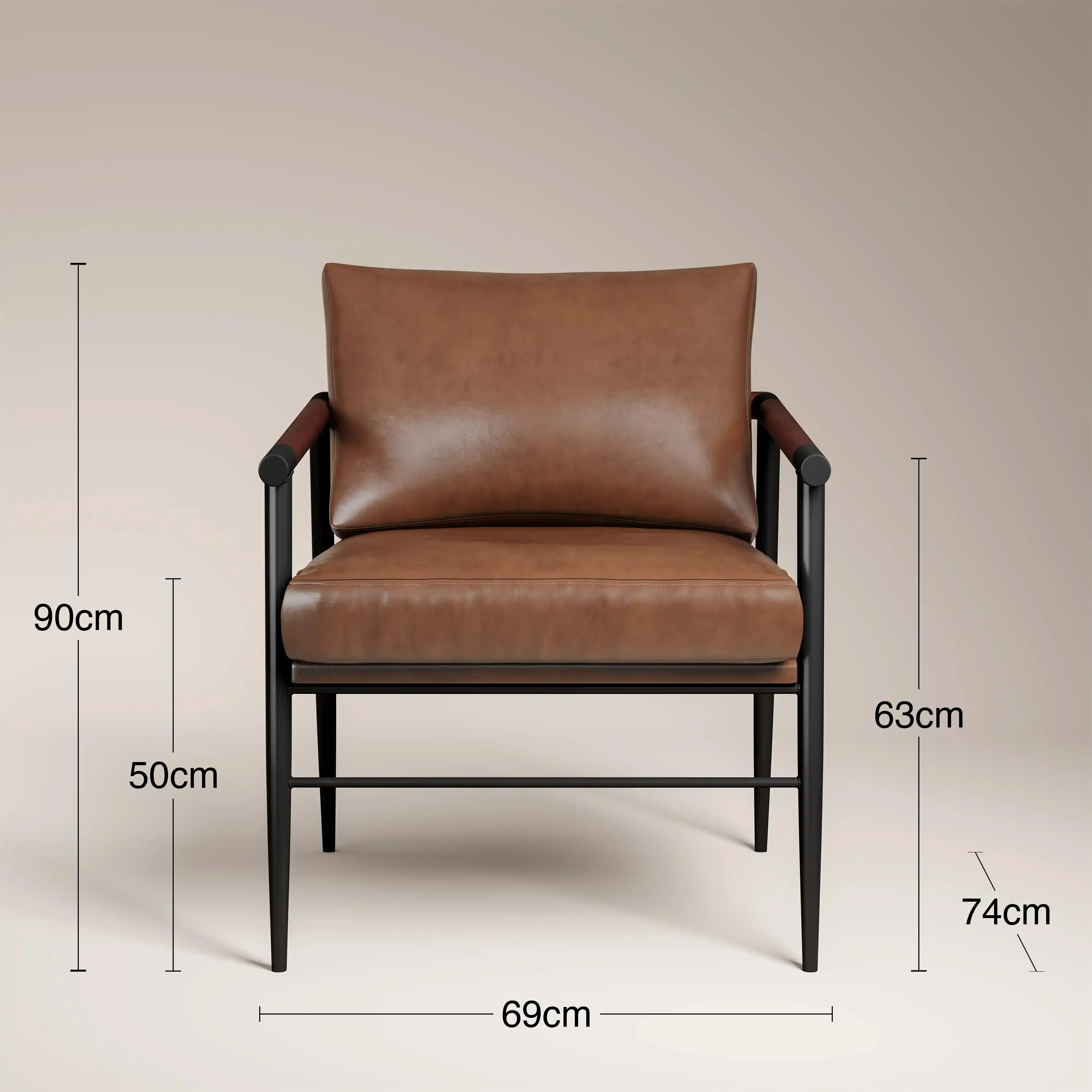 Barbican Armchair | Vintage Tan Faux Leather & Black - Image 9