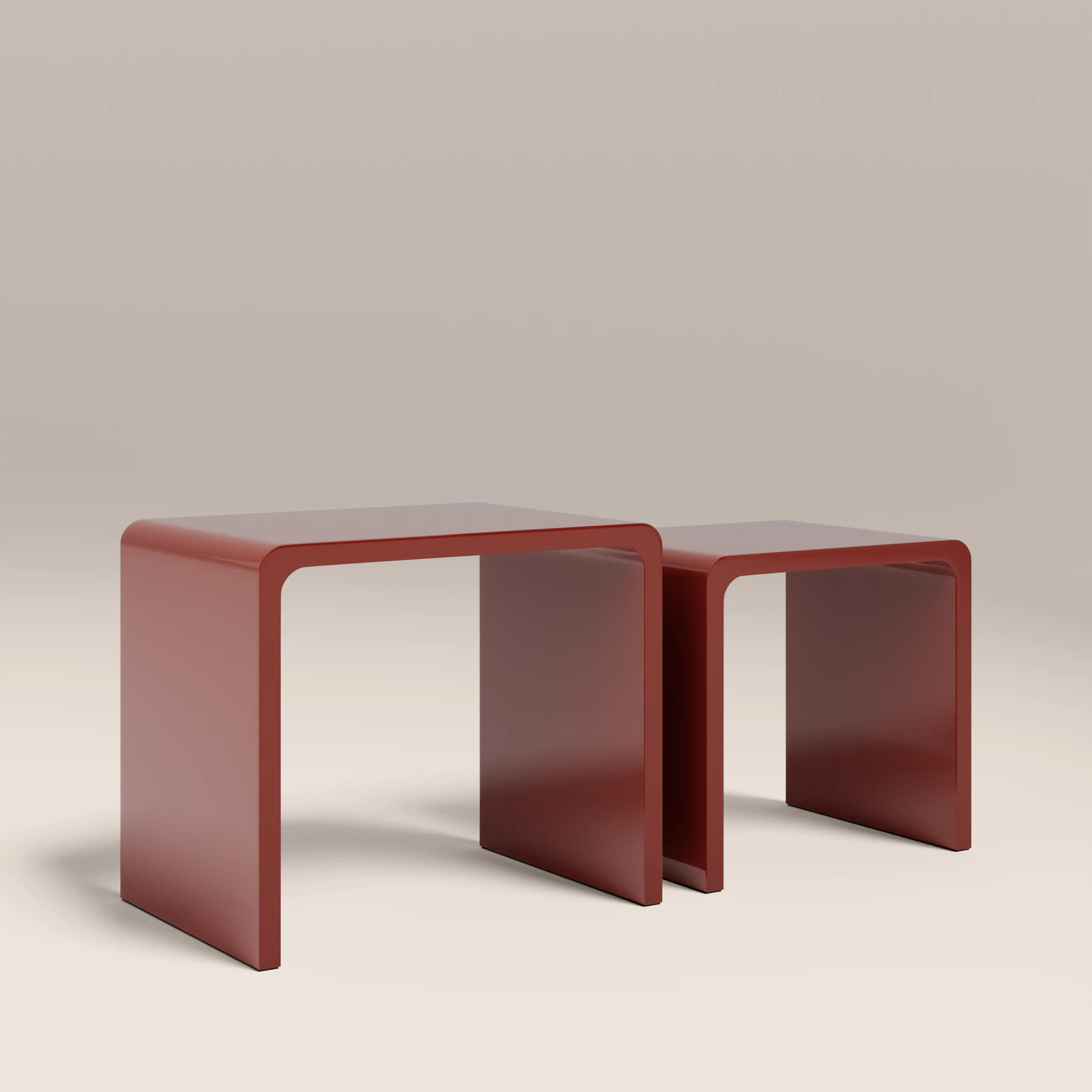 Barney Set of 2 Rectangle Nesting Side Tables | High Gloss Burgundy - Image 3