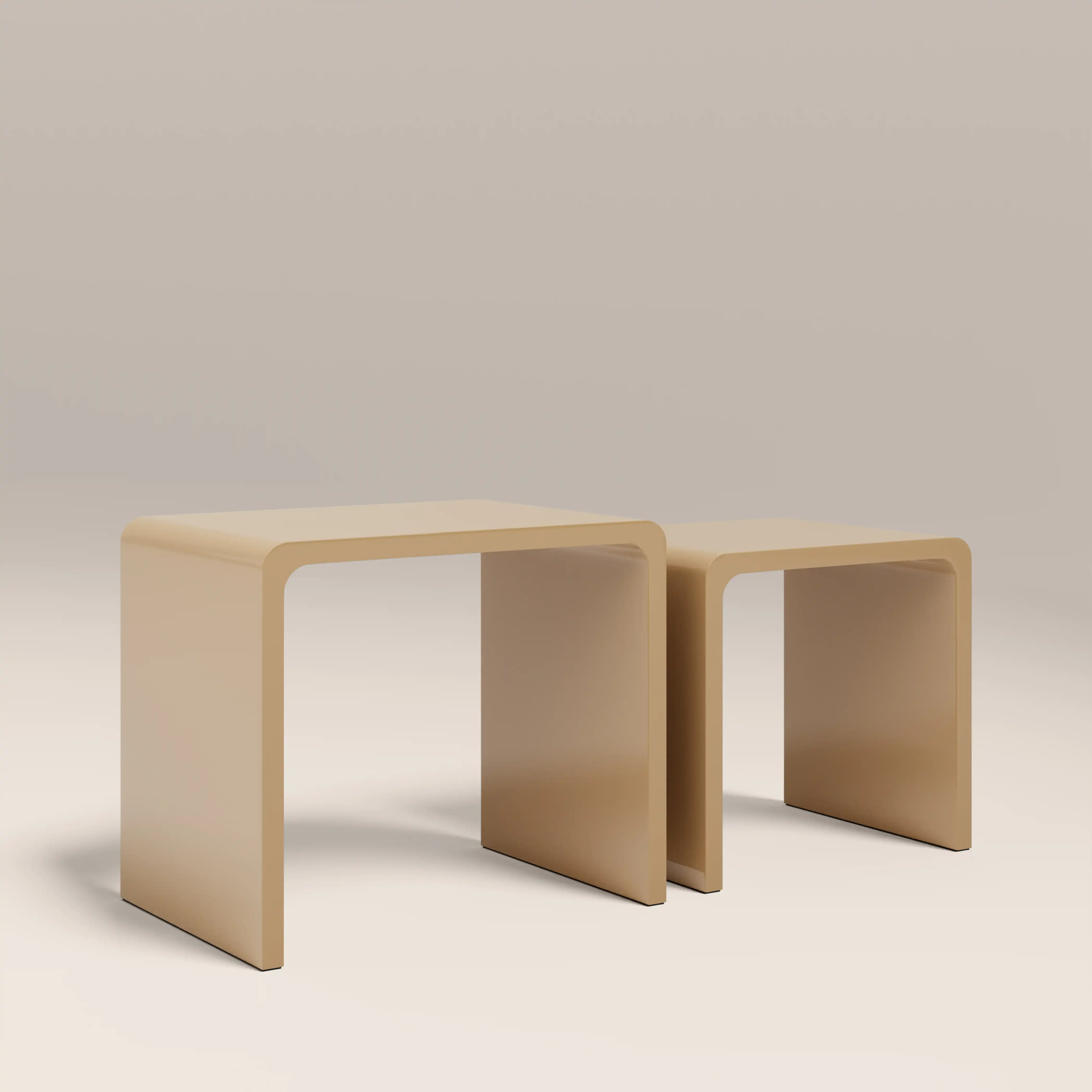 Barney Set of 2 Rectangle Nesting Side Tables | High Gloss Taupe - Image 3