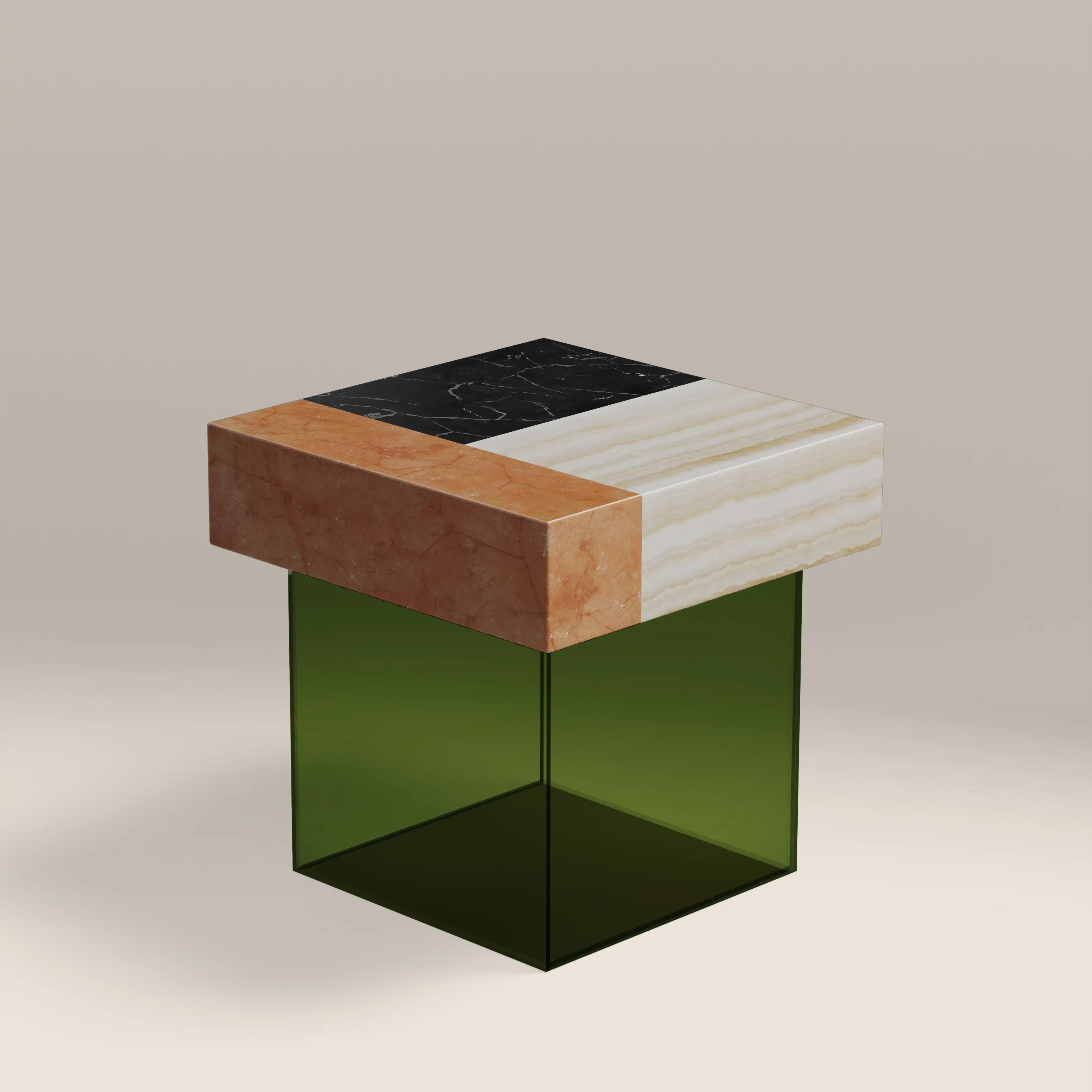 Bay Square Side Table | Mixed Marble & Green Arcylic - Image 3