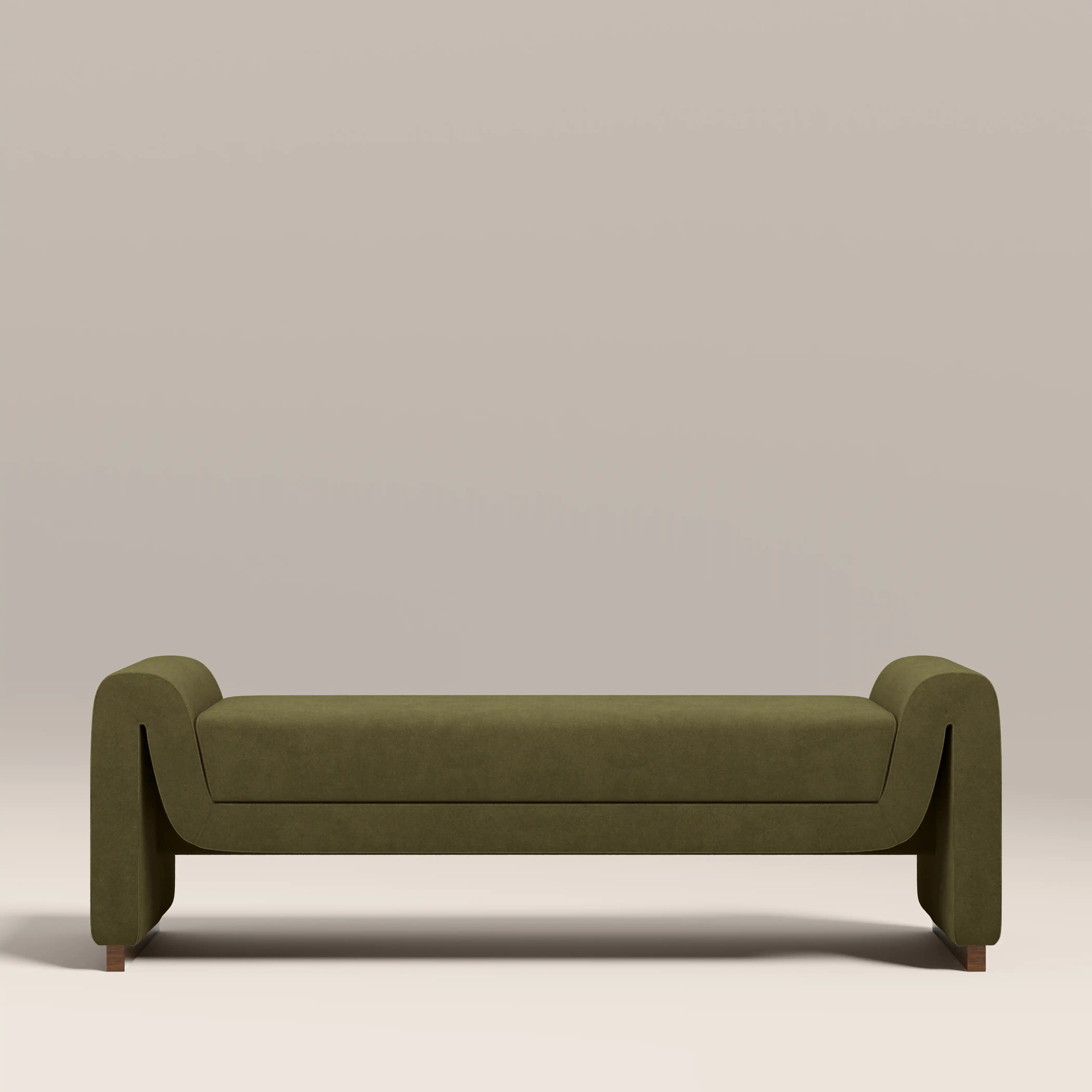 Bennett Bench | Moss Green Sustainable Mohair Velvet & Walnut - Image 6