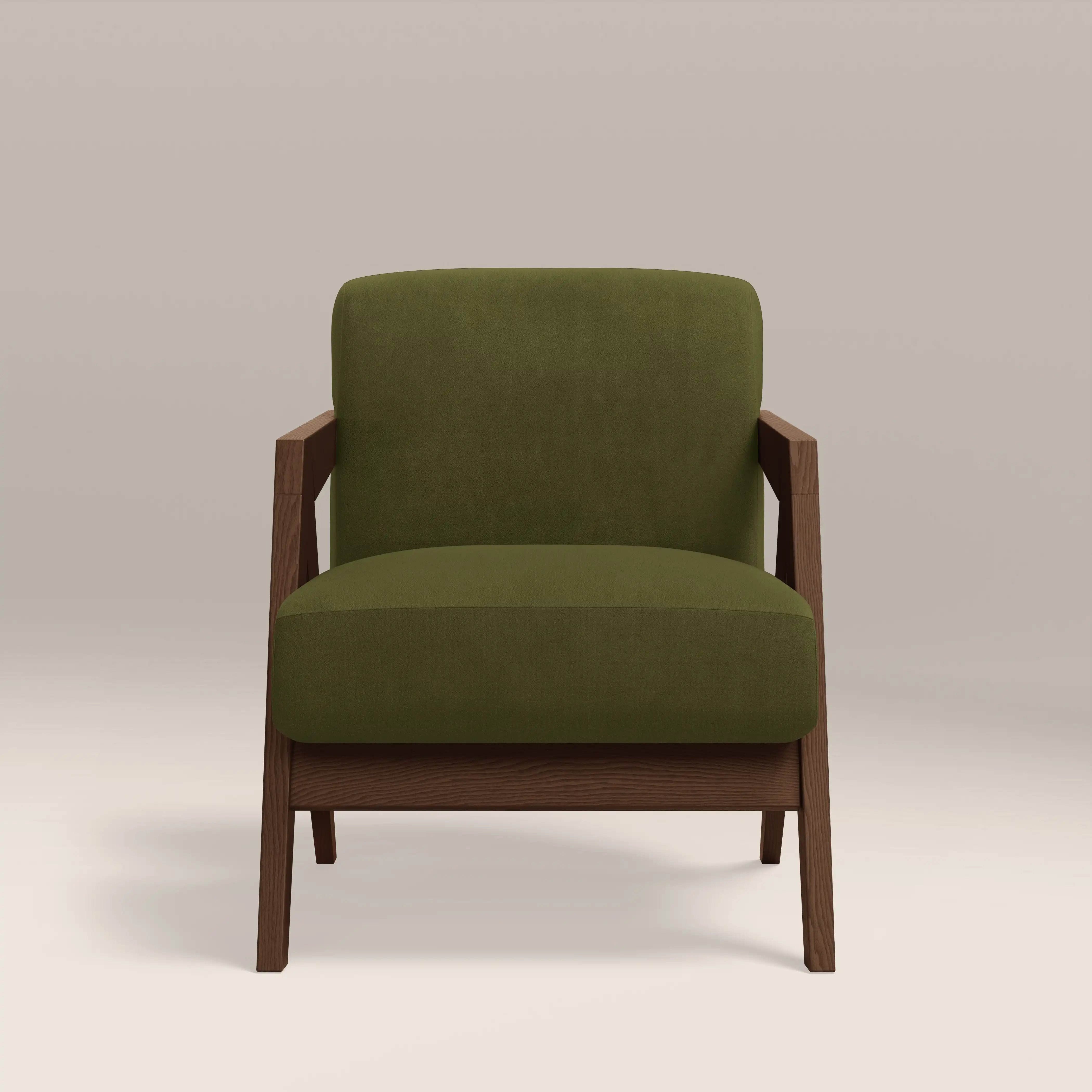 Bennie Accent Chair | Olive Green Sustainable Velvet & Walnut - Image 2