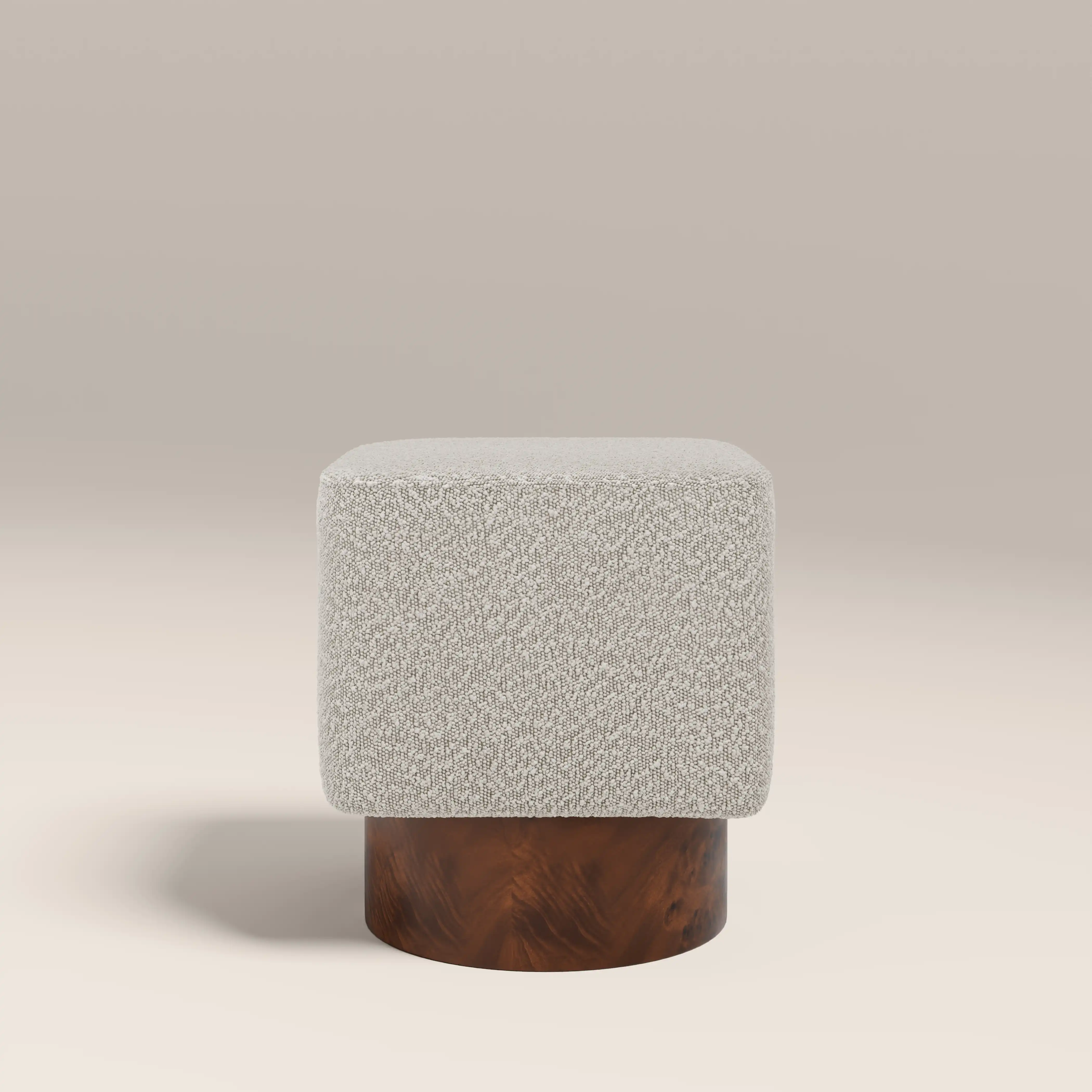 Bidbury Pouffe | Speckled Stone Sustainable Boucle & Walnut Burl Wood - Image 5