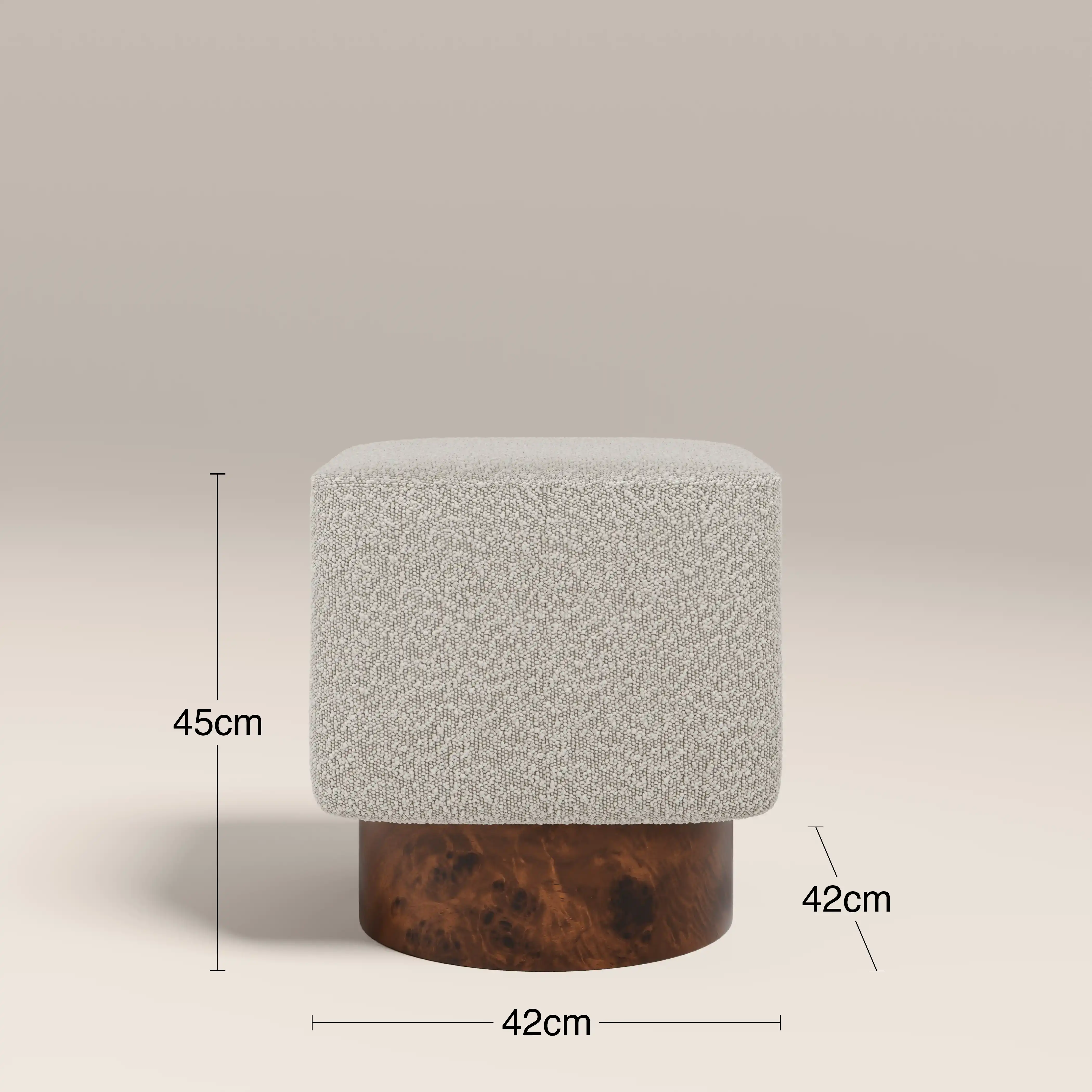 Bidbury Pouffe | Speckled Stone Sustainable Boucle & Walnut Burl Wood - Image 6