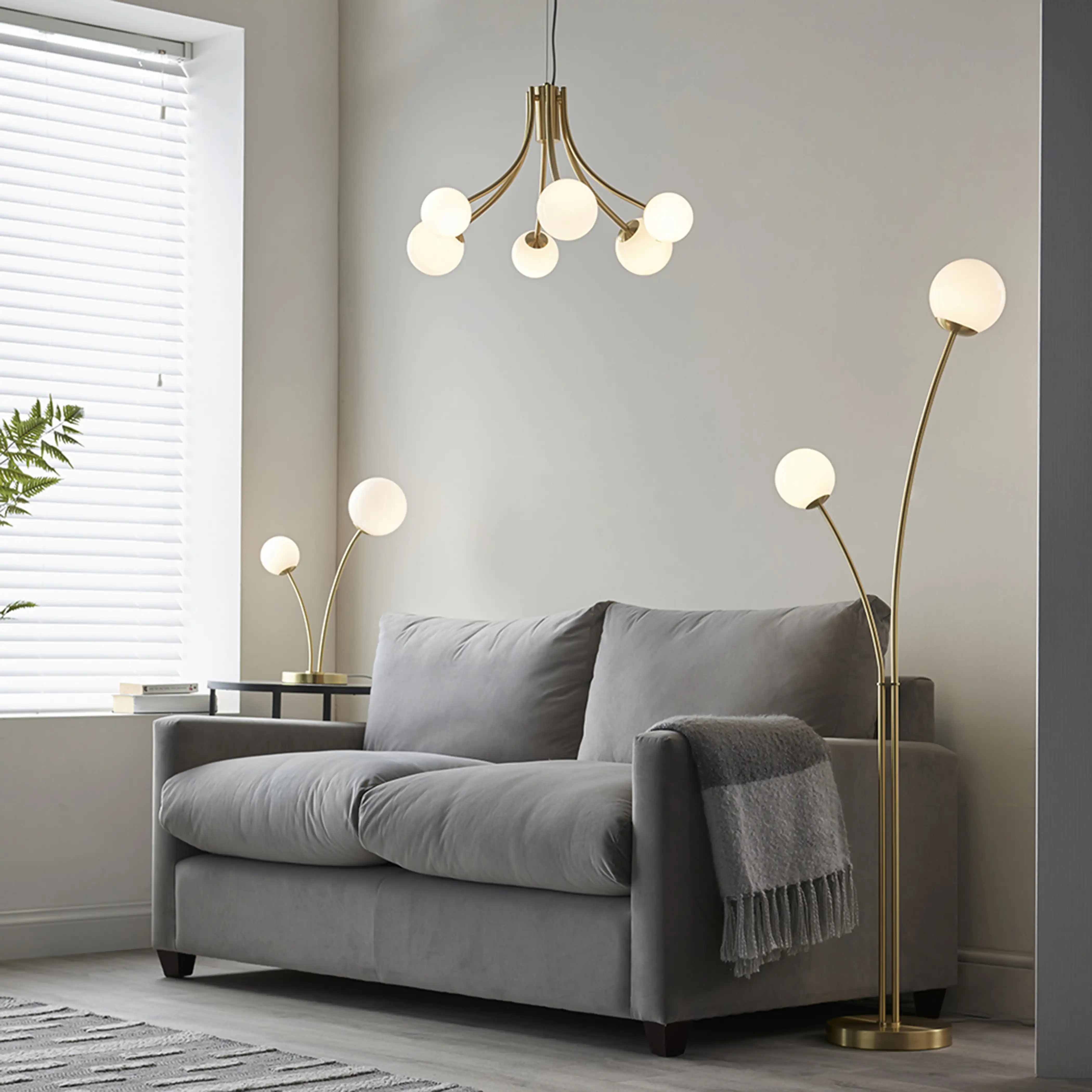 Bloom 6 Light Pendant Light | Opal & Brass - Image 5