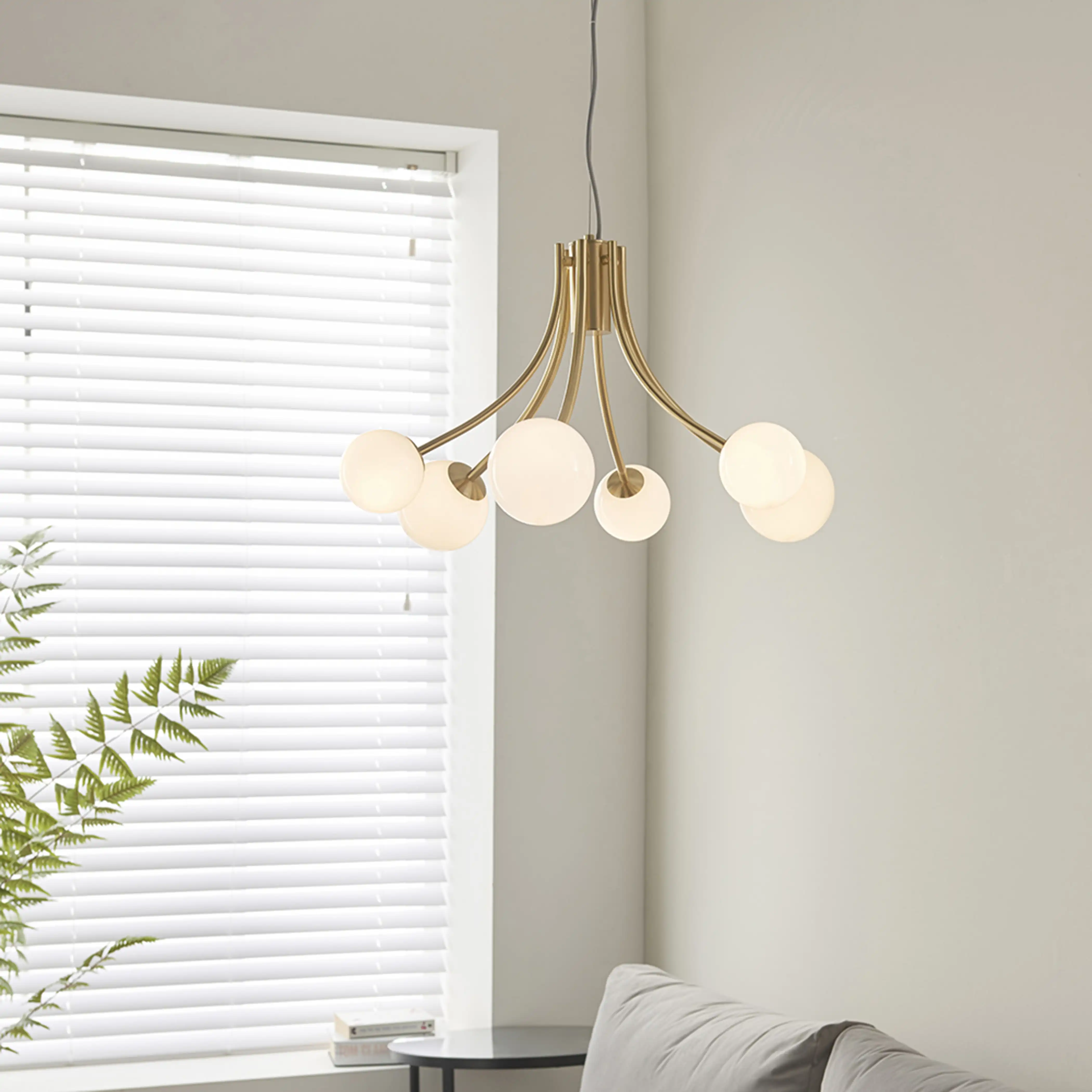 Bloom 6 Light Pendant Light | Opal & Brass - Image 6