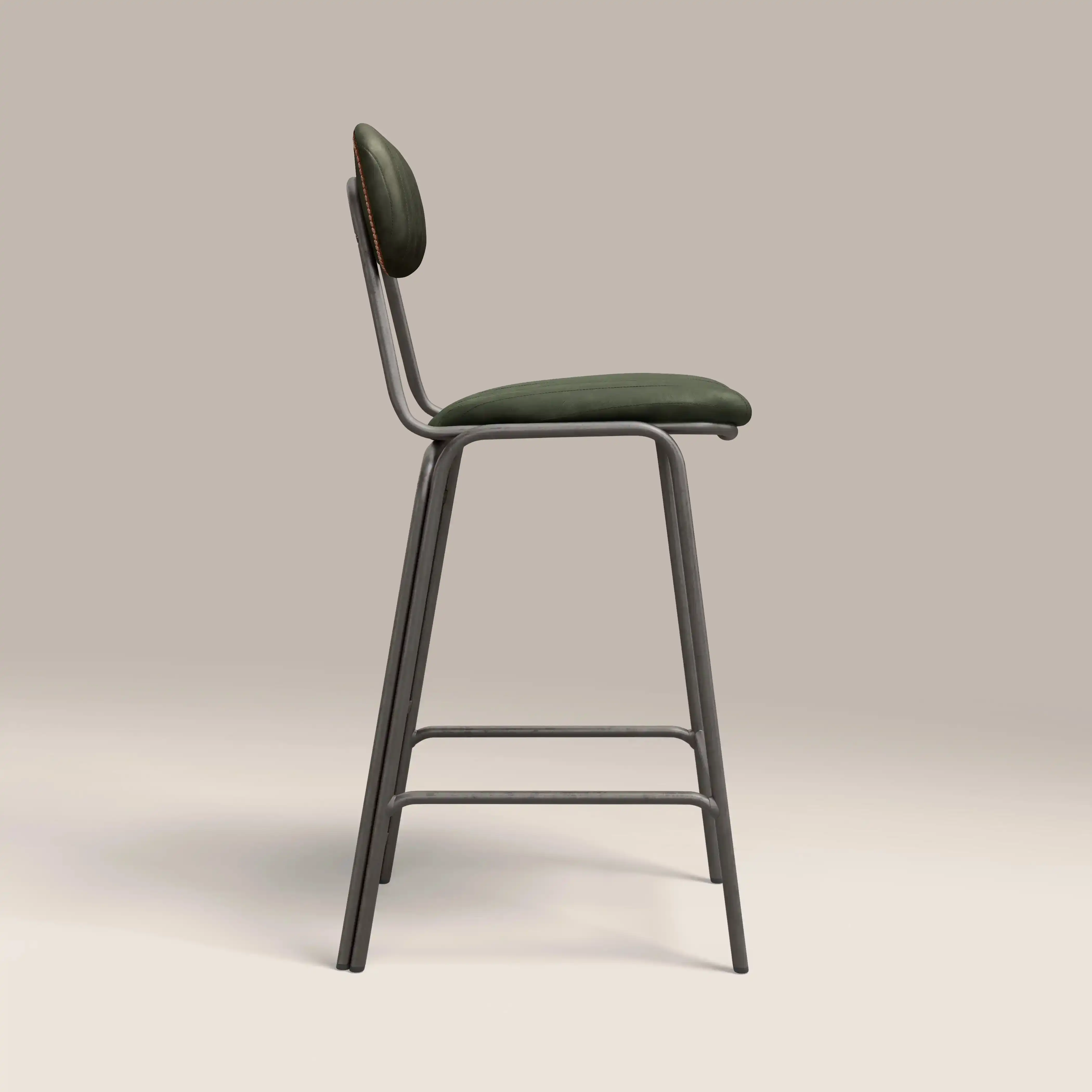 Boston Bar Stool With Backrest | Dark Green Faux Leather & Gunmetal - Image 4