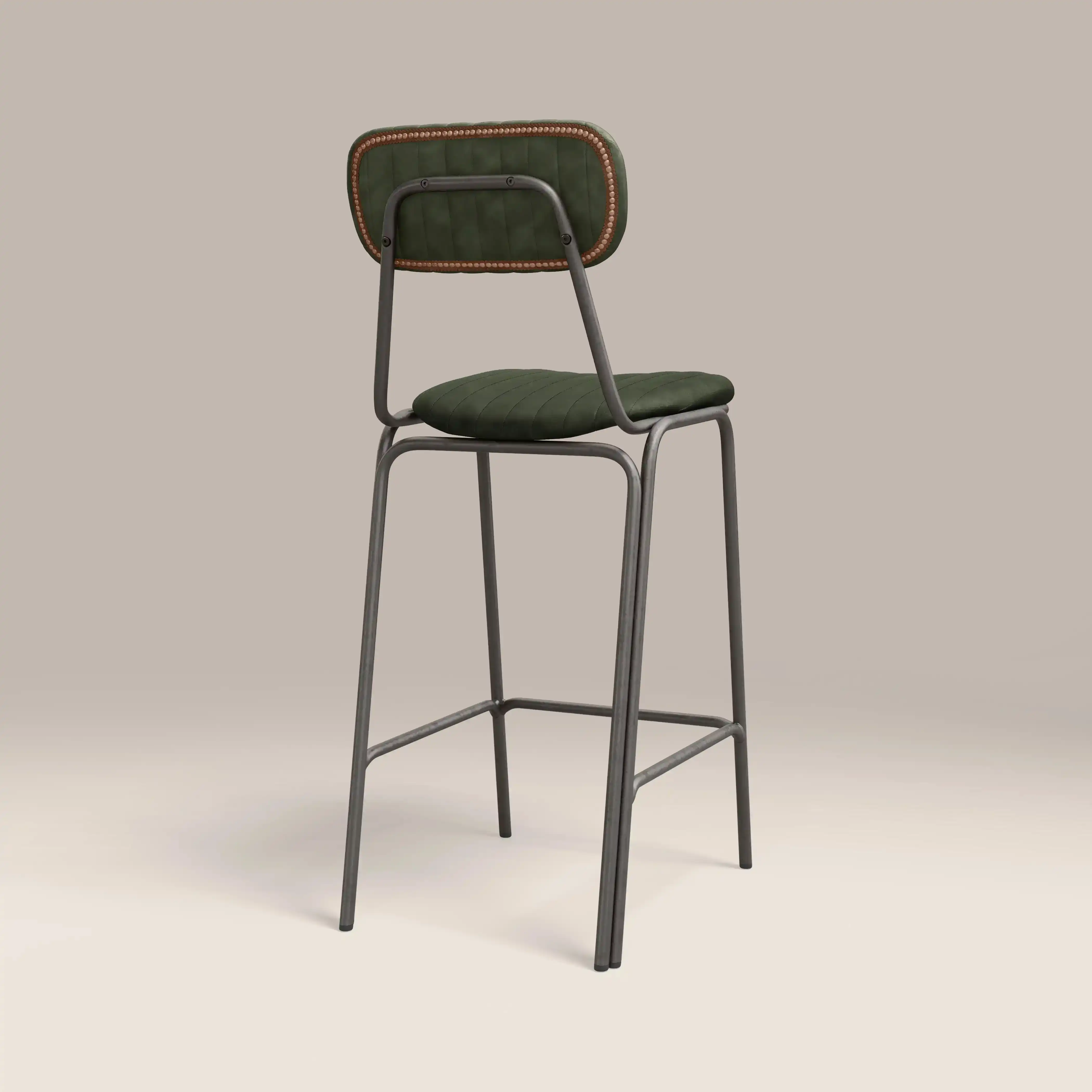 Boston Bar Stool With Backrest | Dark Green Faux Leather & Gunmetal - Image 5