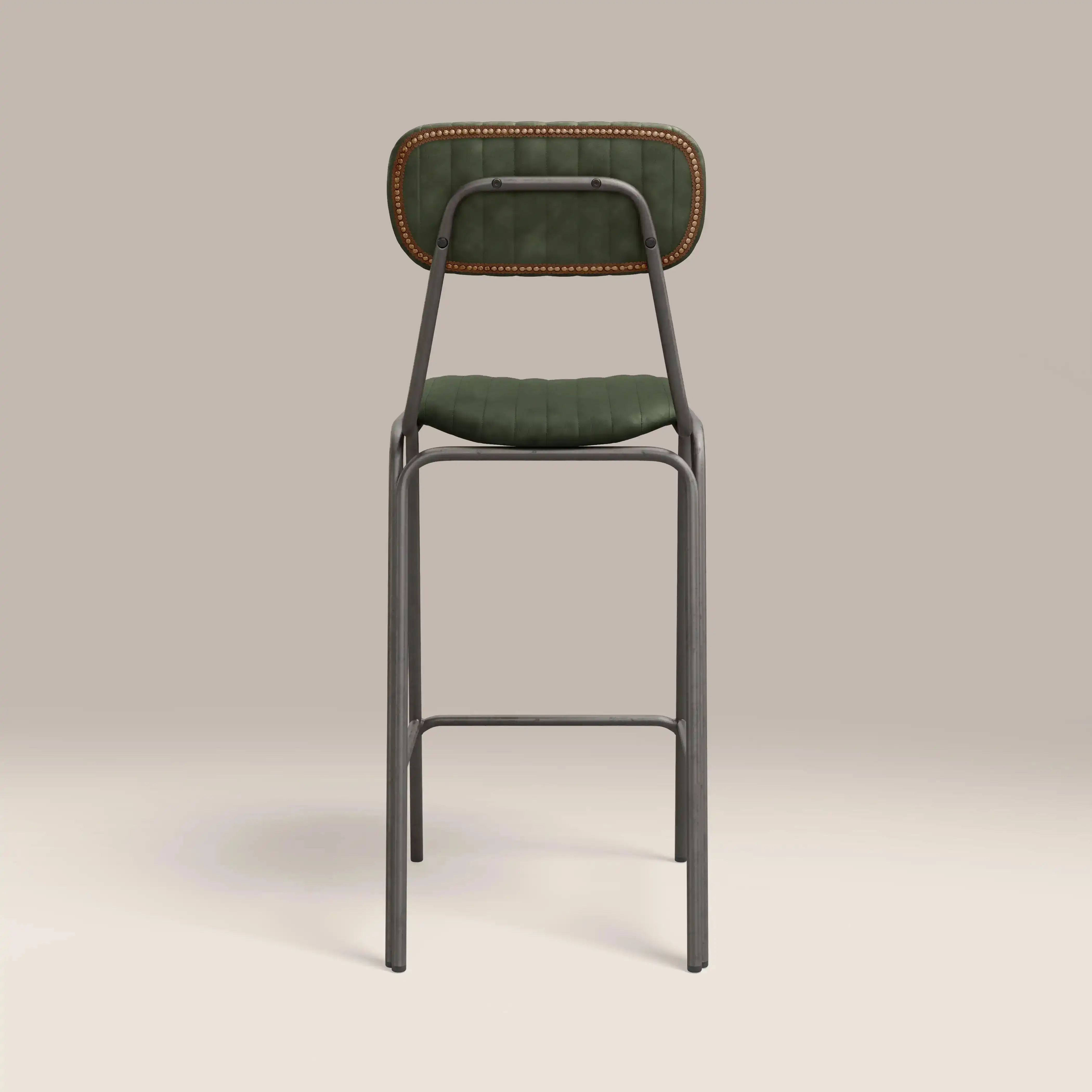 Boston Bar Stool With Backrest | Dark Green Faux Leather & Gunmetal - Image 6