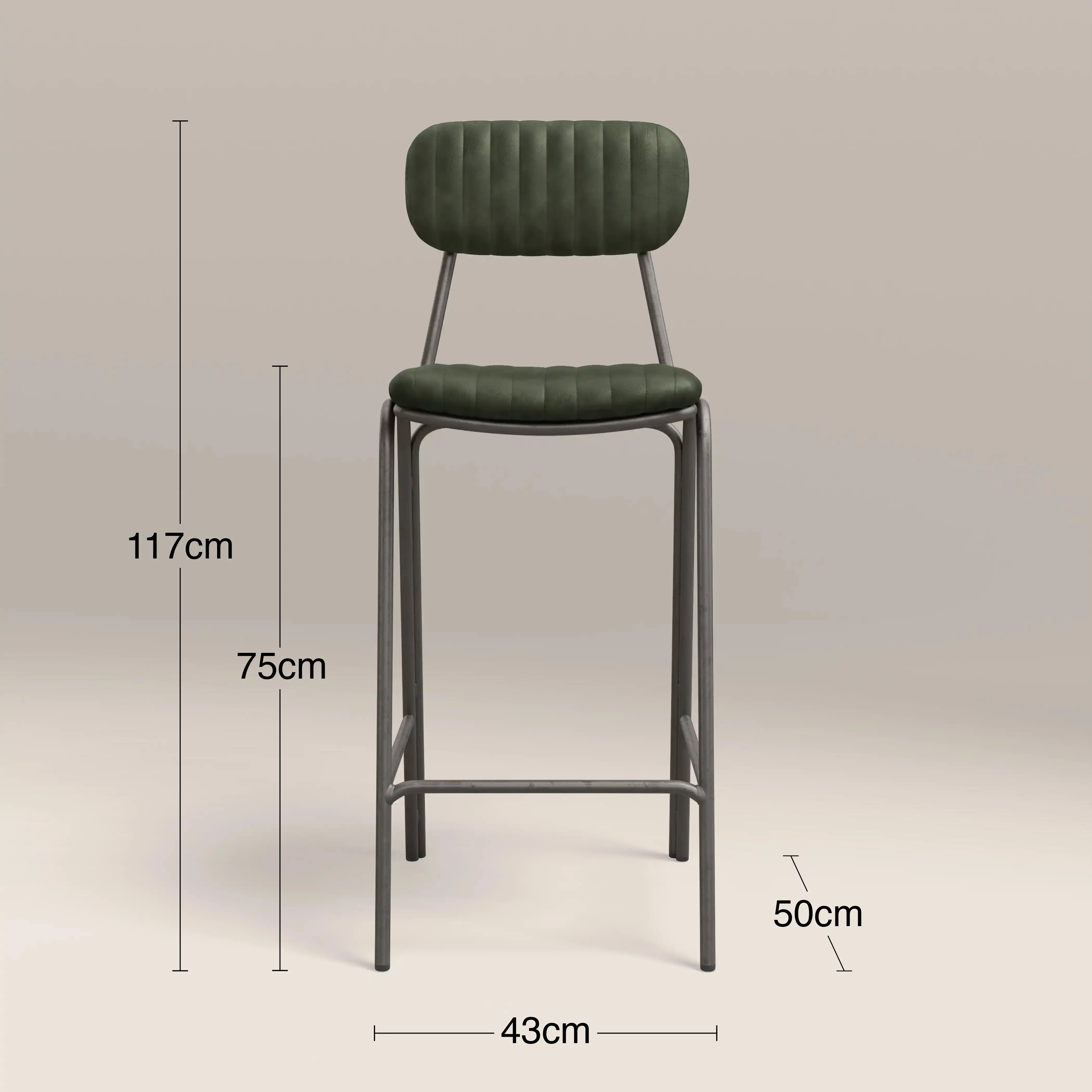 Boston Bar Stool With Backrest | Dark Green Faux Leather & Gunmetal - Image 7