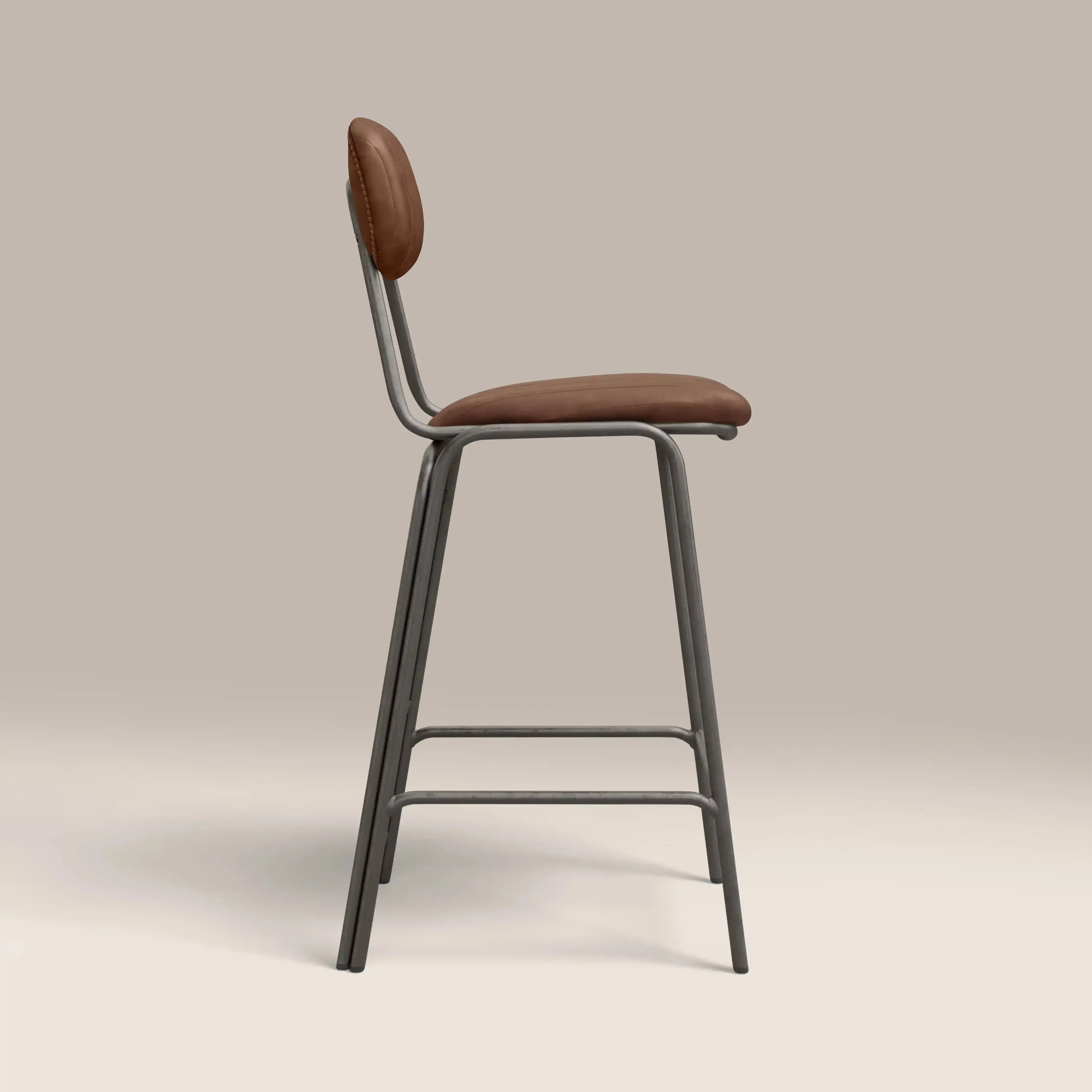 Boston Bar Stool With Backrest | Tan Faux Leather & Gunmetal - Image 4
