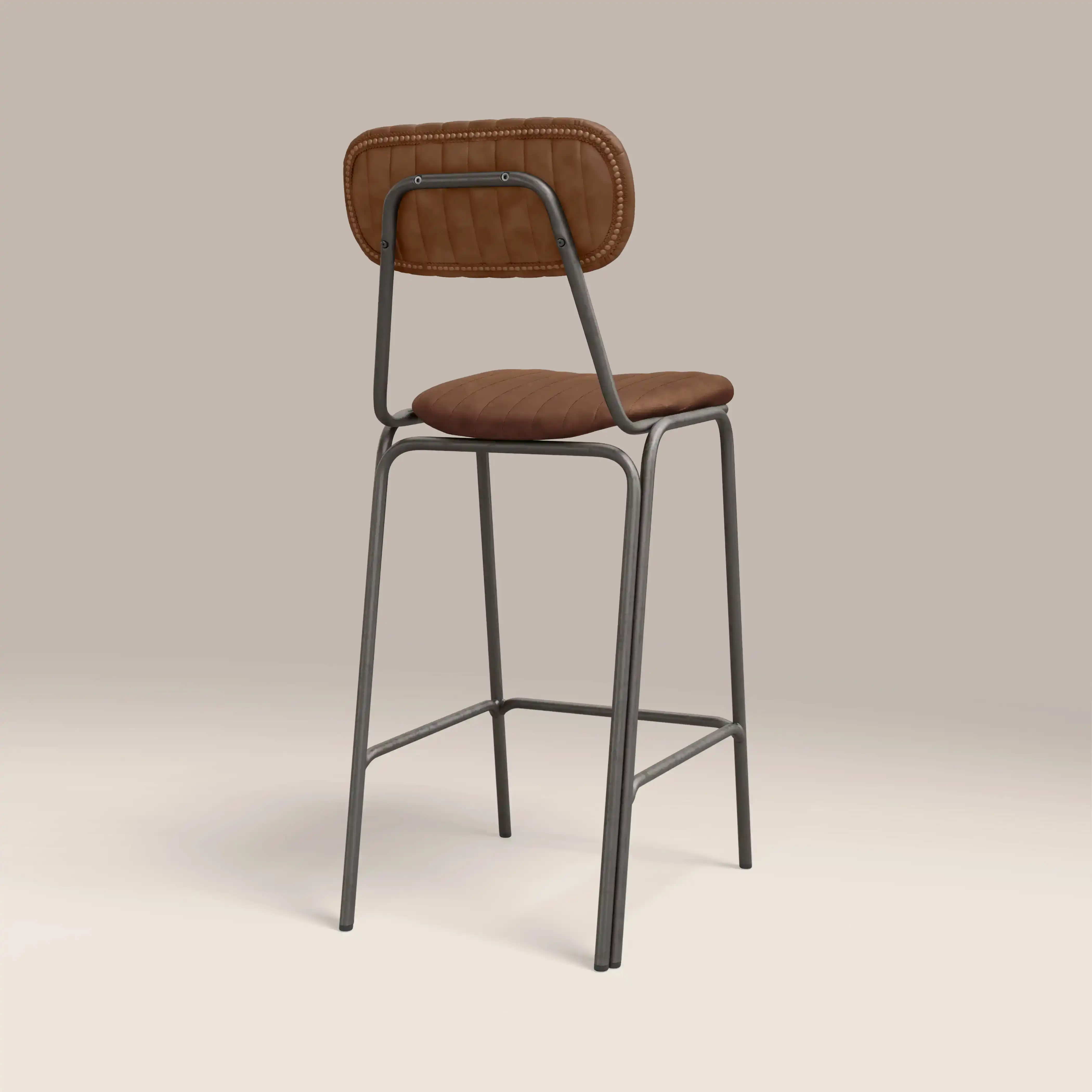 Boston Bar Stool With Backrest | Tan Faux Leather & Gunmetal - Image 5