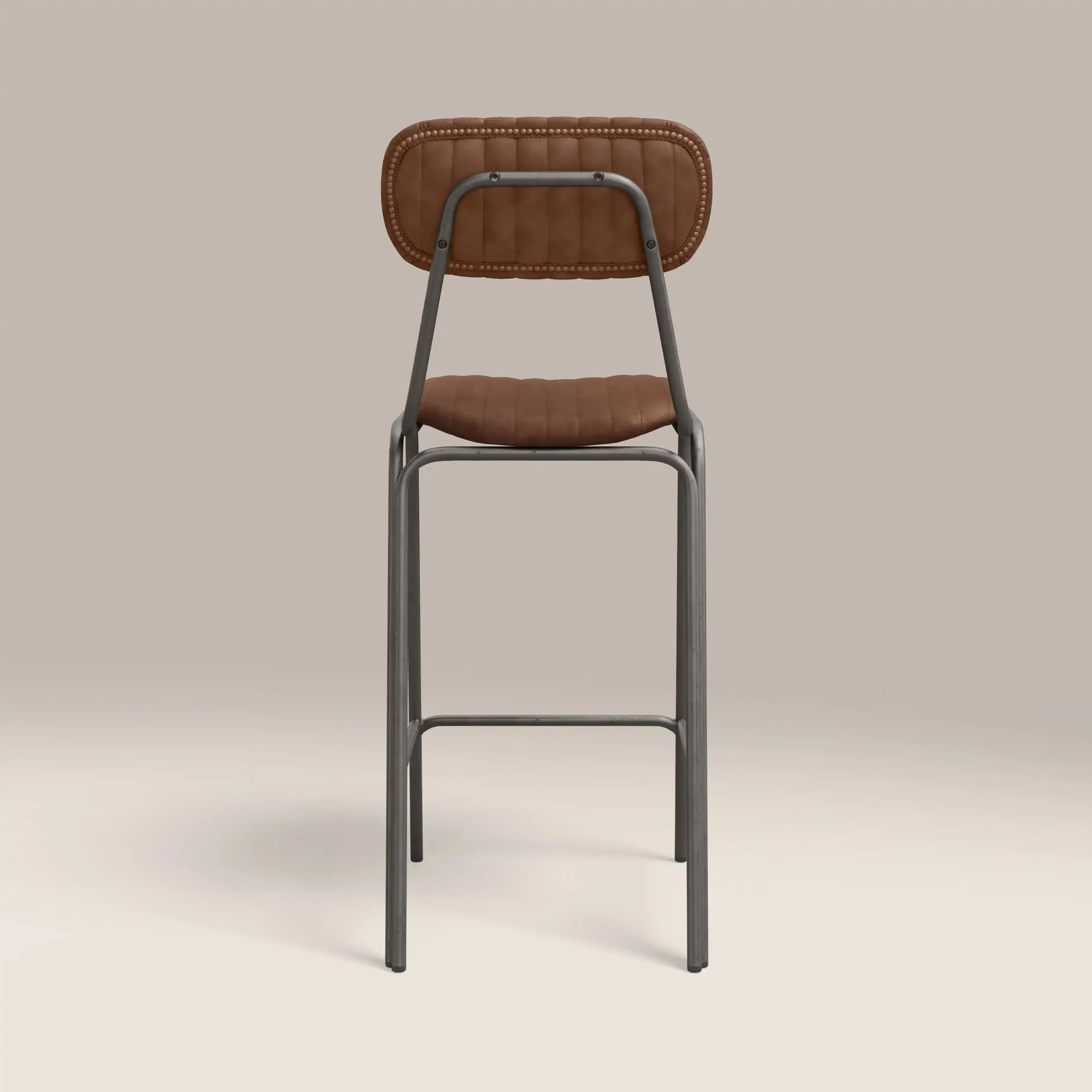 Boston Bar Stool With Backrest | Tan Faux Leather & Gunmetal - Image 6