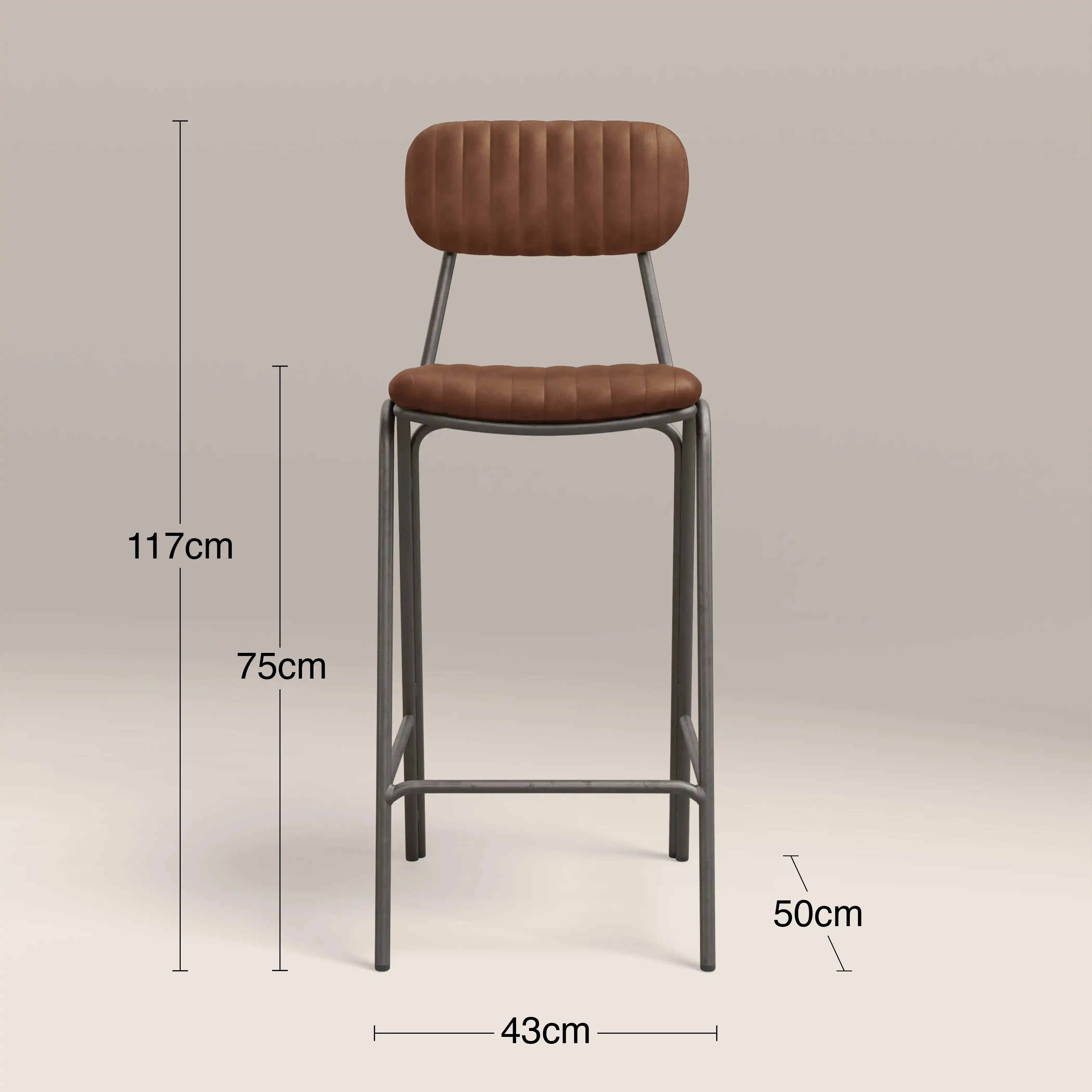 Boston Bar Stool With Backrest | Tan Faux Leather & Gunmetal - Image 7