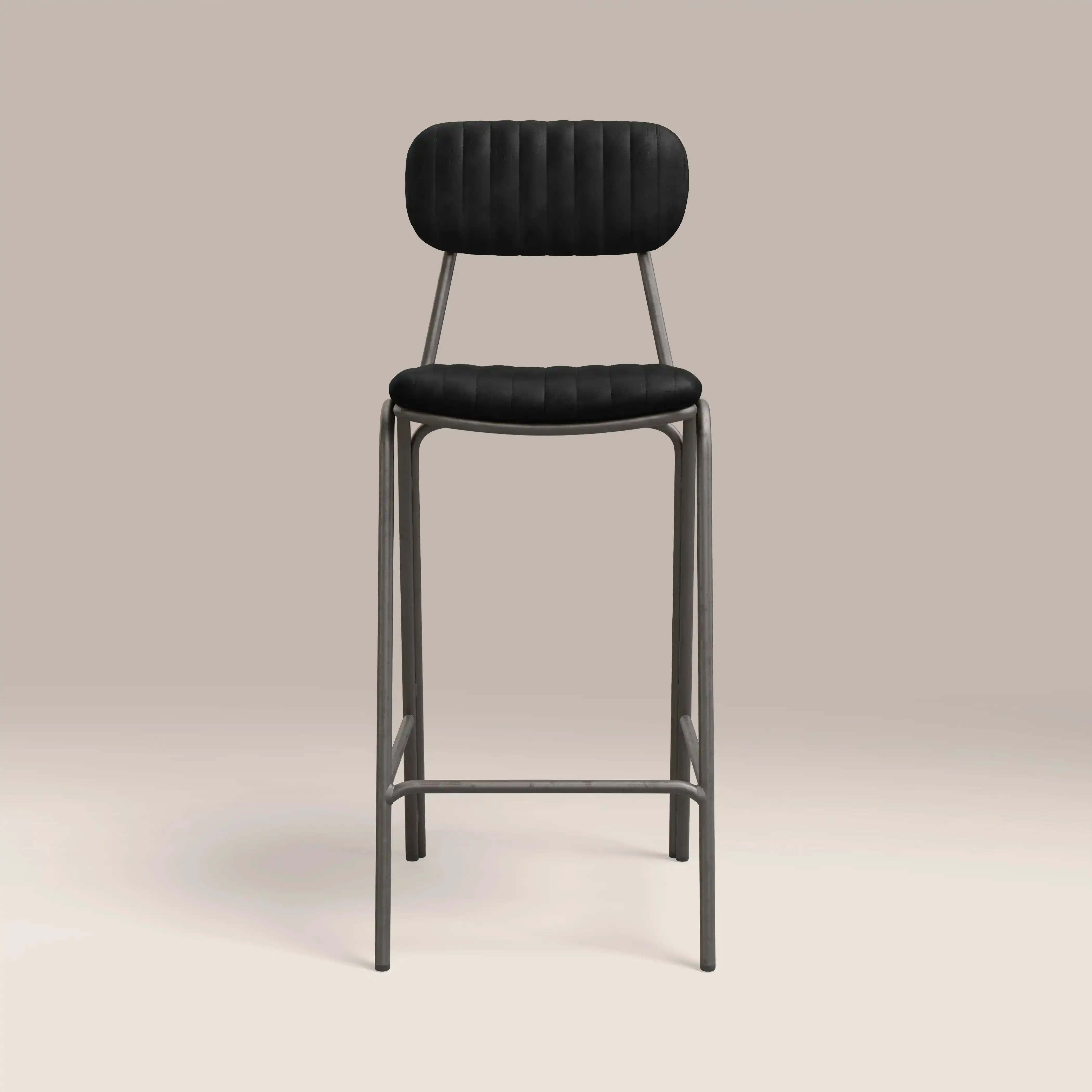 Boston Bar Stool With Backrest | Black Faux Leather & Gunmetal - Image 2