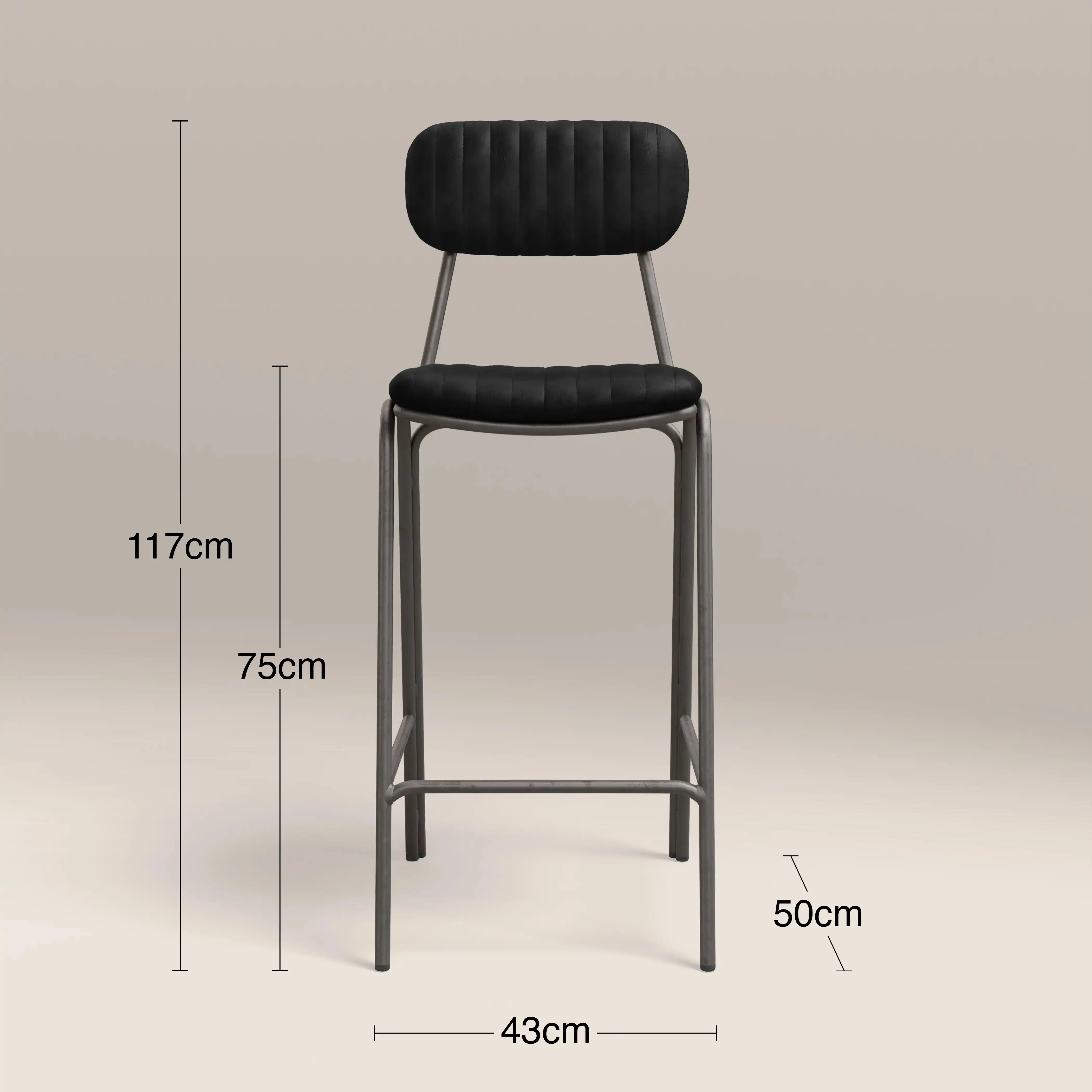Boston Bar Stool With Backrest | Black Faux Leather & Gunmetal - Image 7
