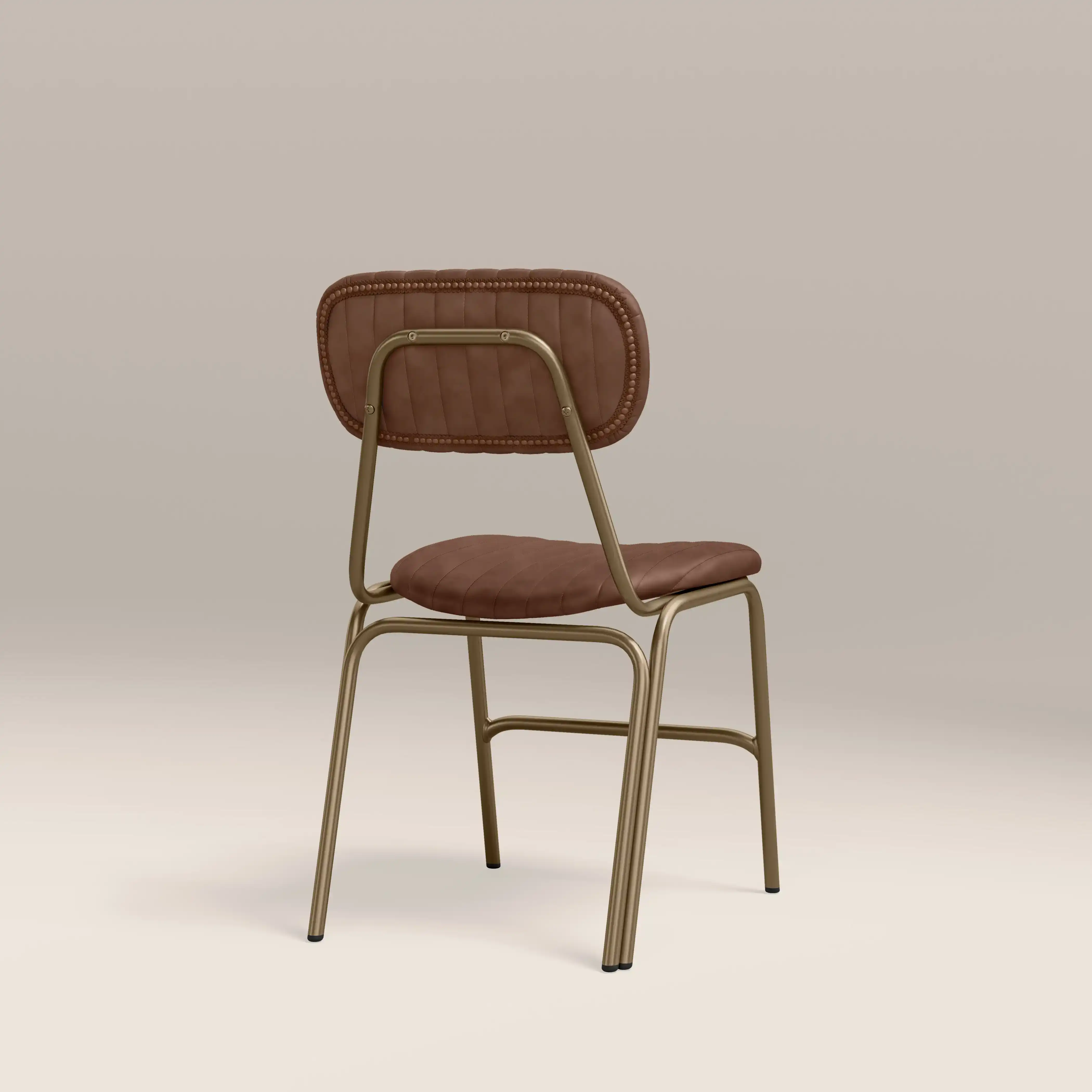 Boston Dining Chair | Vintage Tan Faux Leather & Brass - Image 4
