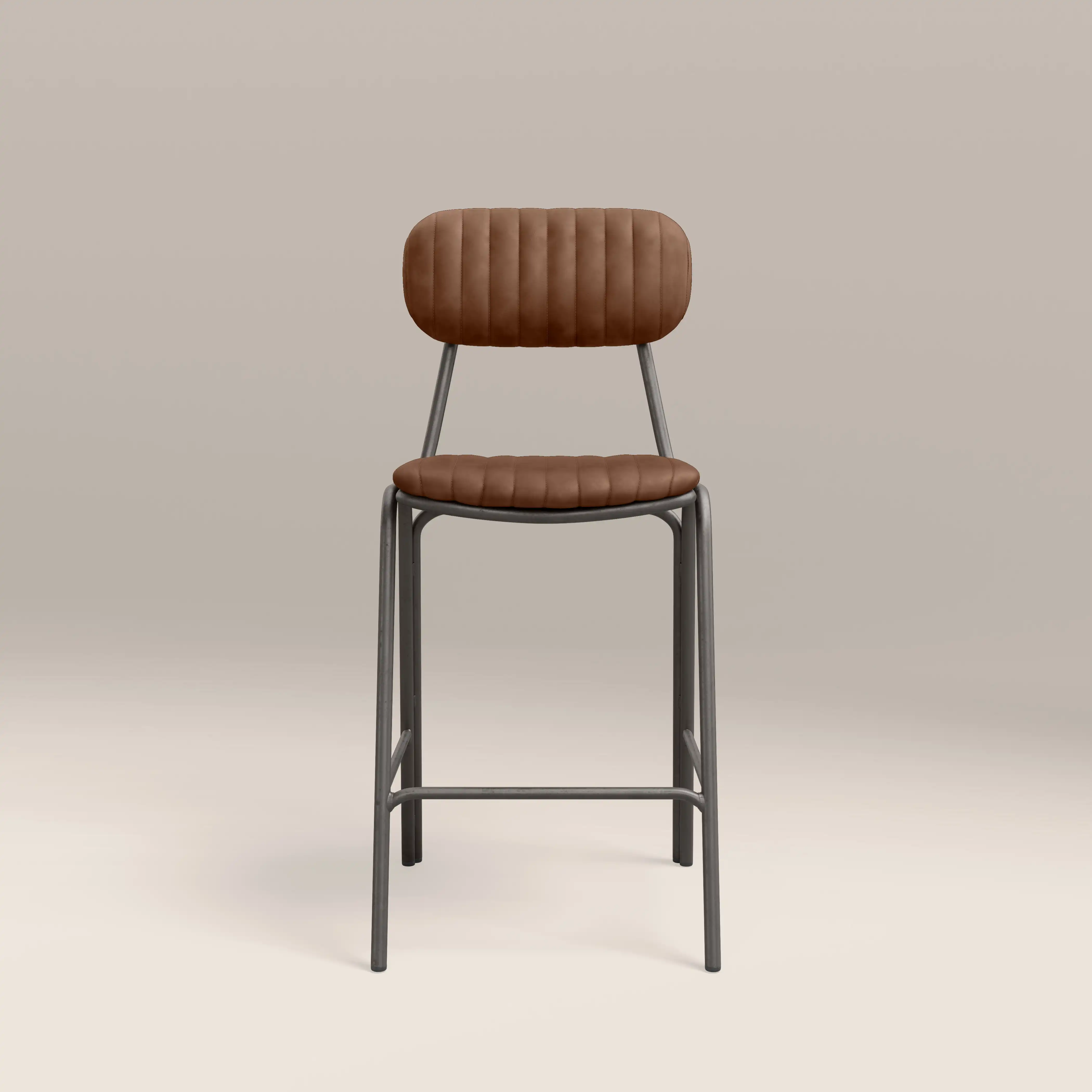 Boston Kitchen Stool With Backrest | Tan Faux Leather & Gunmetal - Image 4