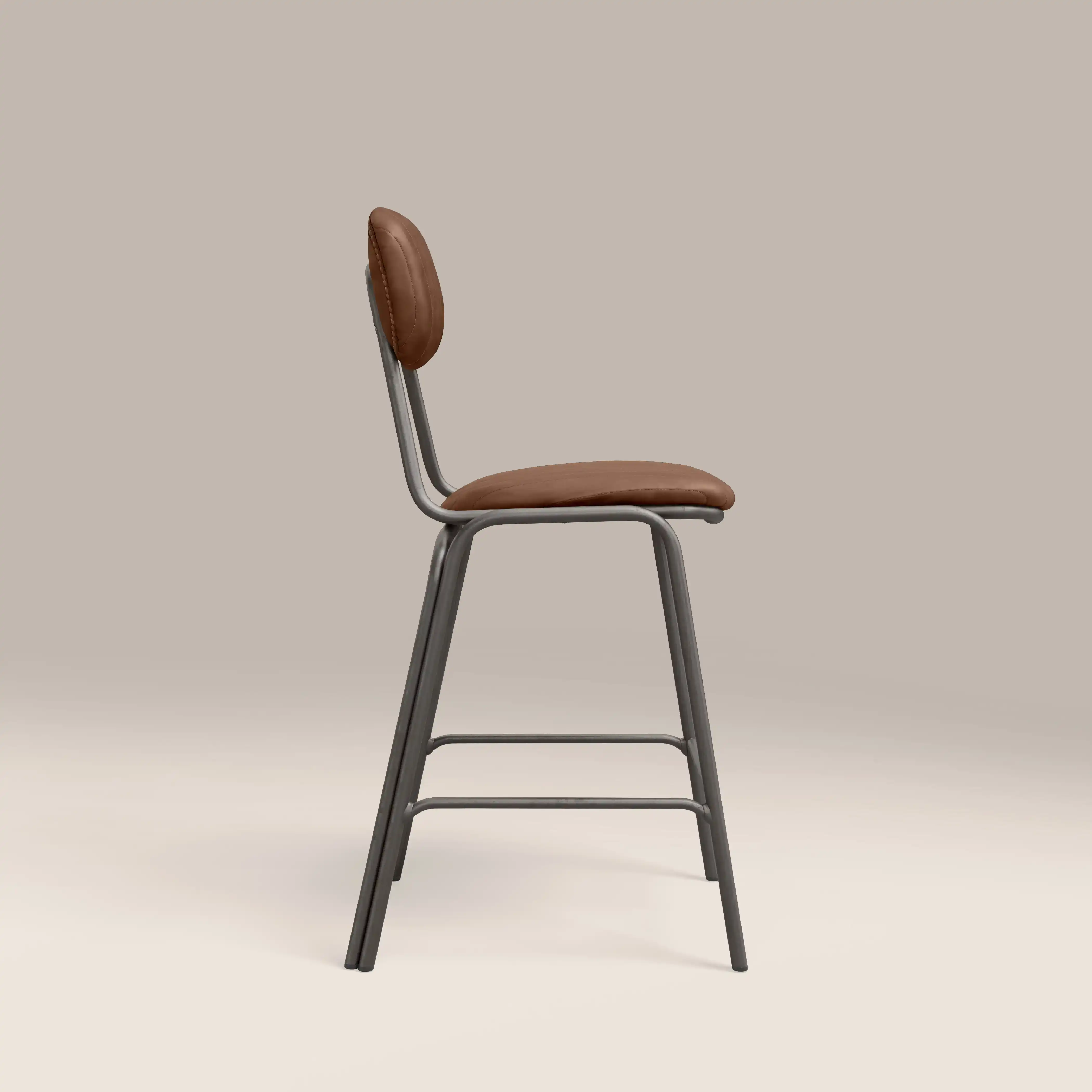 Boston Kitchen Stool With Backrest | Tan Faux Leather & Gunmetal - Image 5
