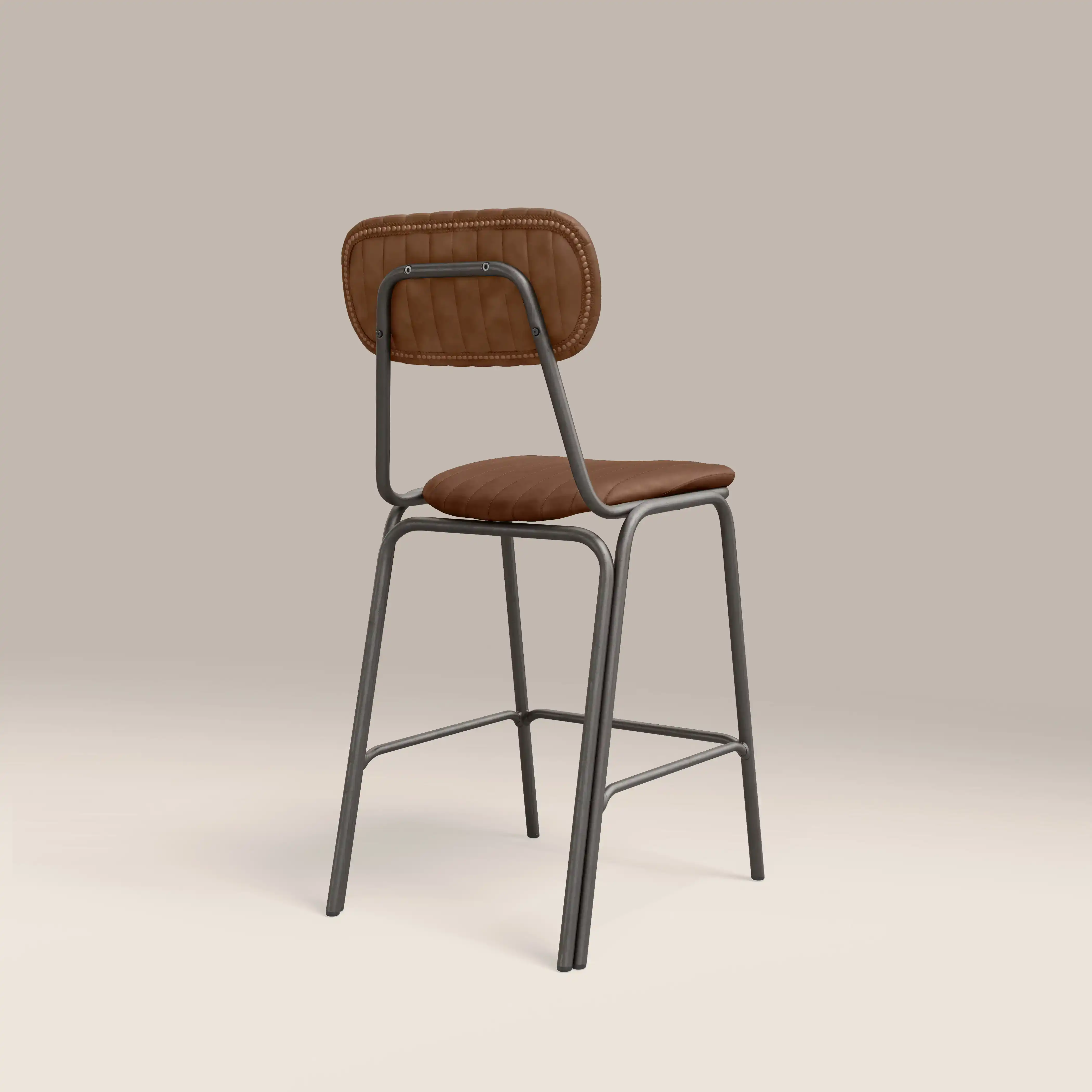 Boston Kitchen Stool With Backrest | Tan Faux Leather & Gunmetal - Image 6