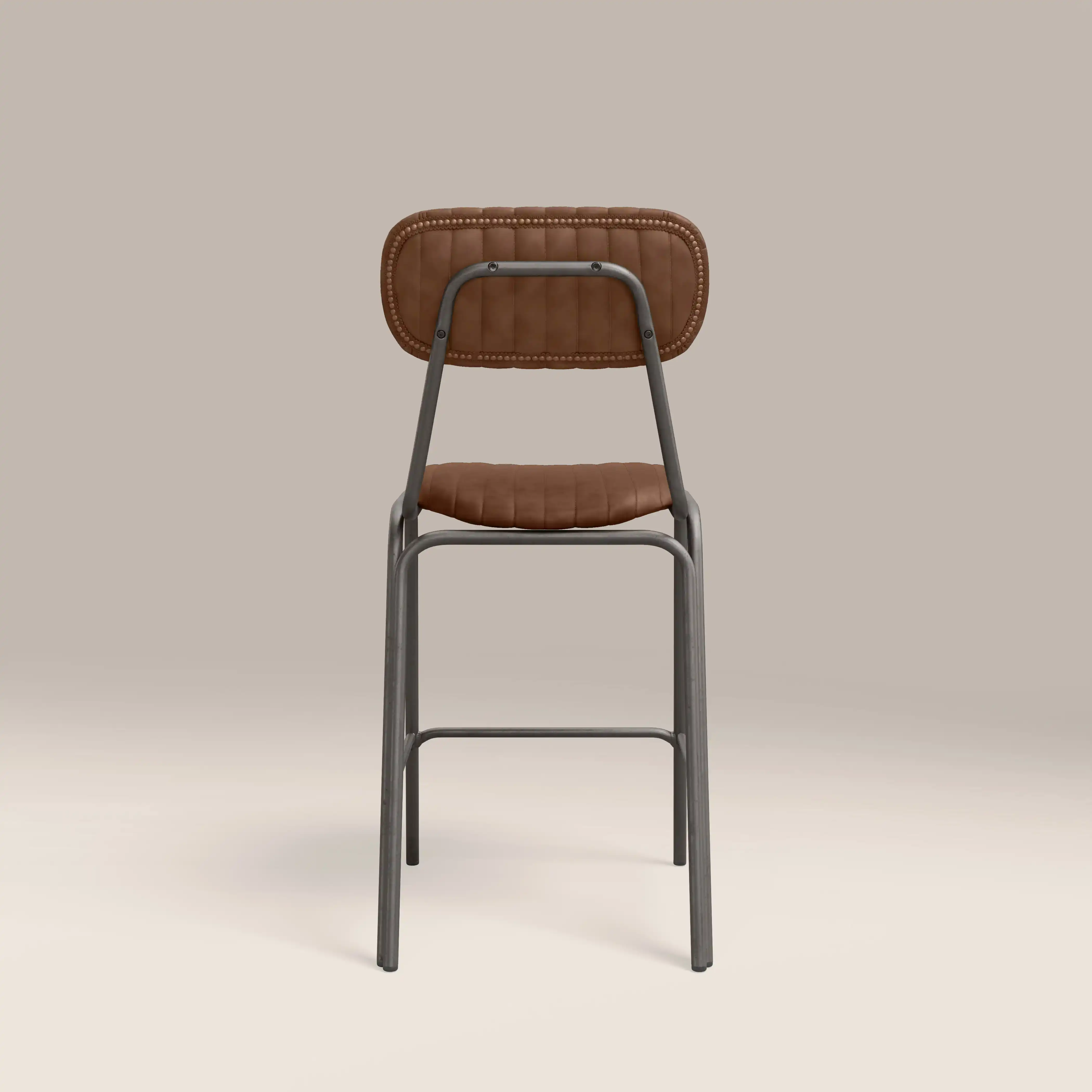 Boston Kitchen Stool With Backrest | Tan Faux Leather & Gunmetal - Image 7