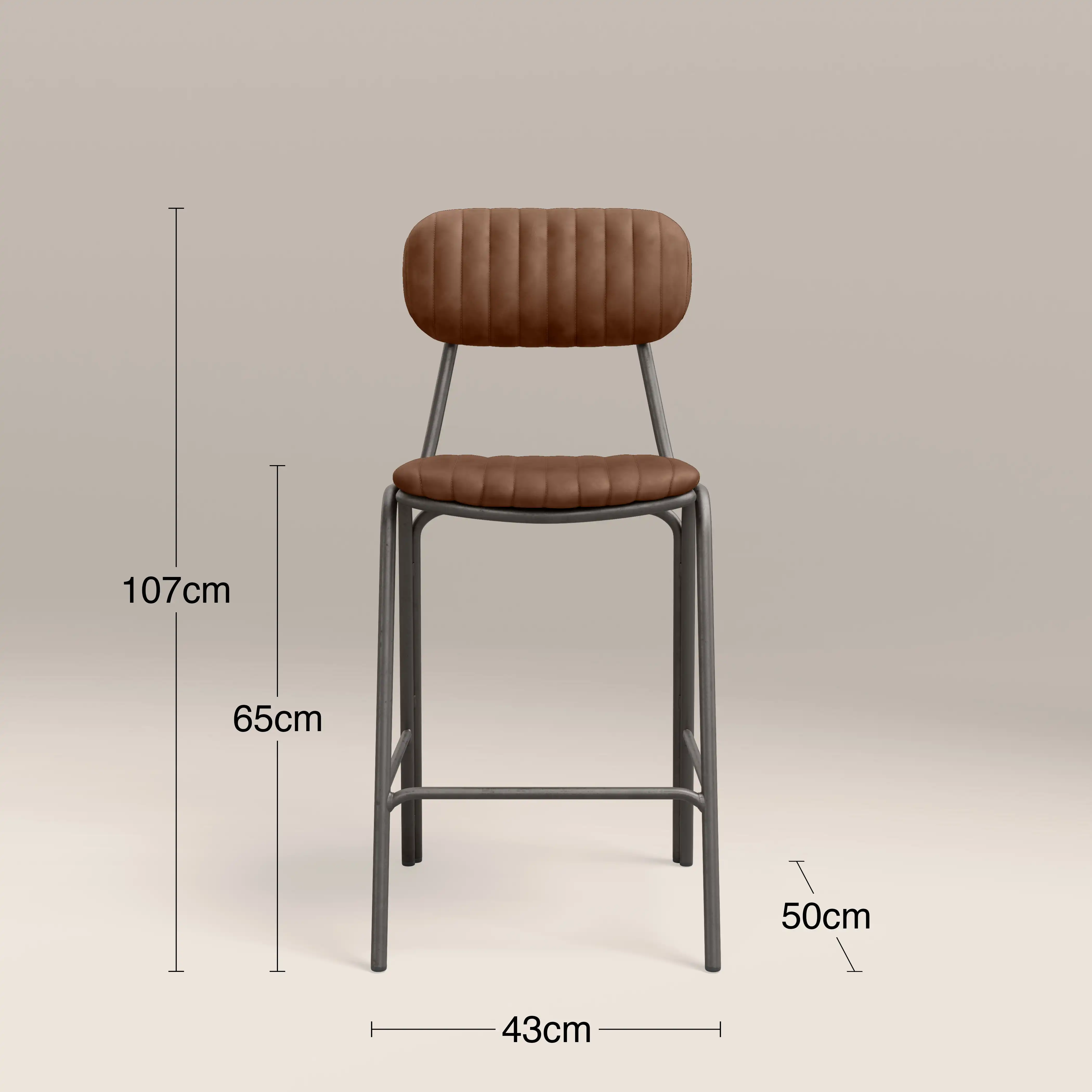 Boston Kitchen Stool With Backrest | Tan Faux Leather & Gunmetal - Image 8