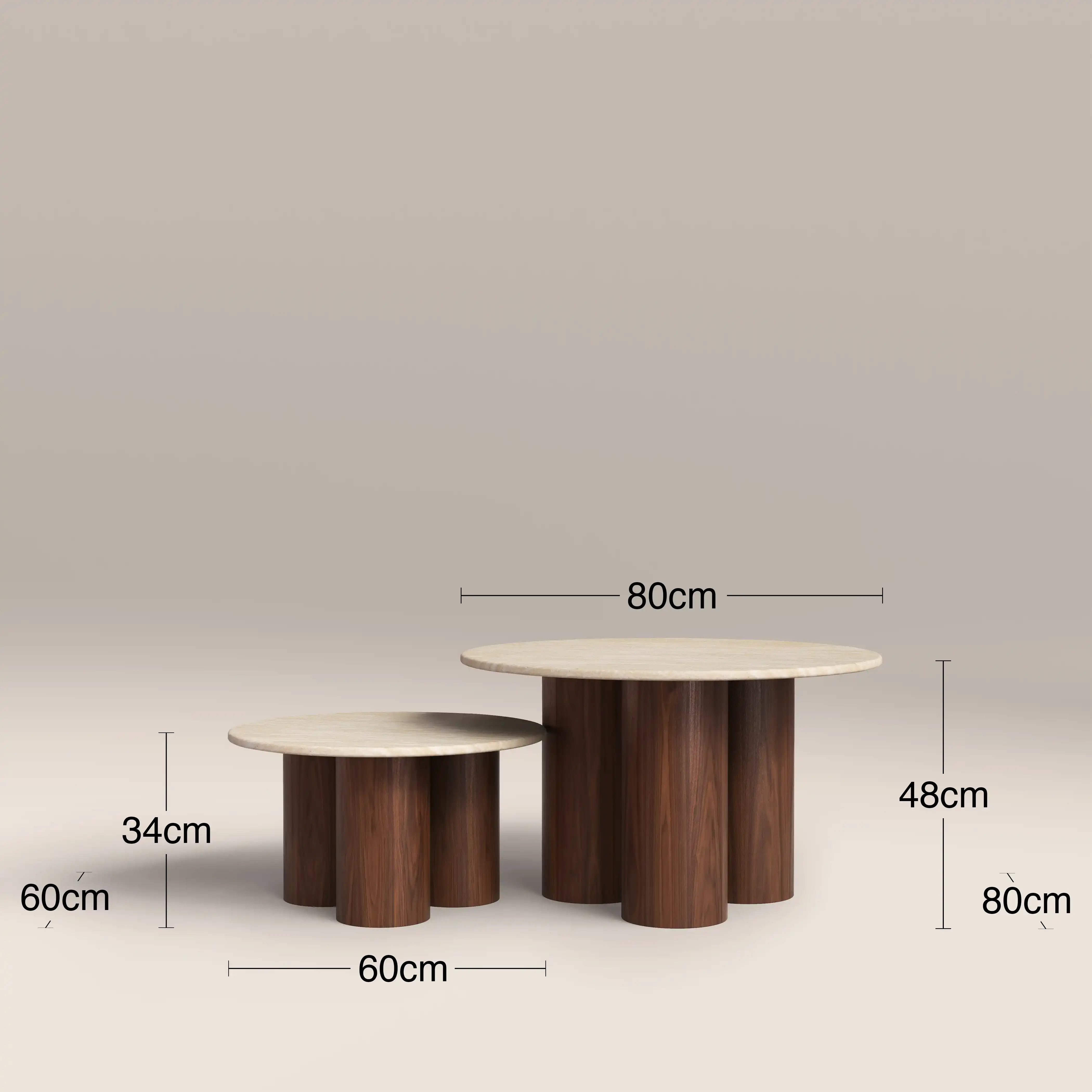 Brynleigh Set of 2 Nesting Round Coffee Tables | Natural Travertine Effect Stone & Walnut - Image 6