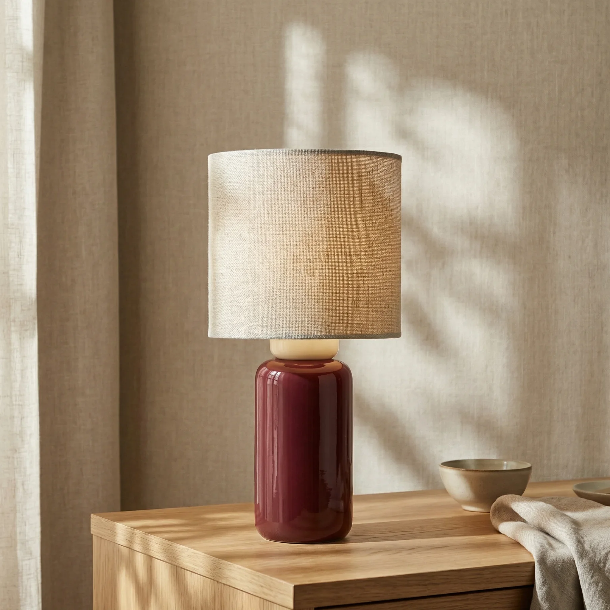 Burford Table Lamp | High Gloss Burgundy & White