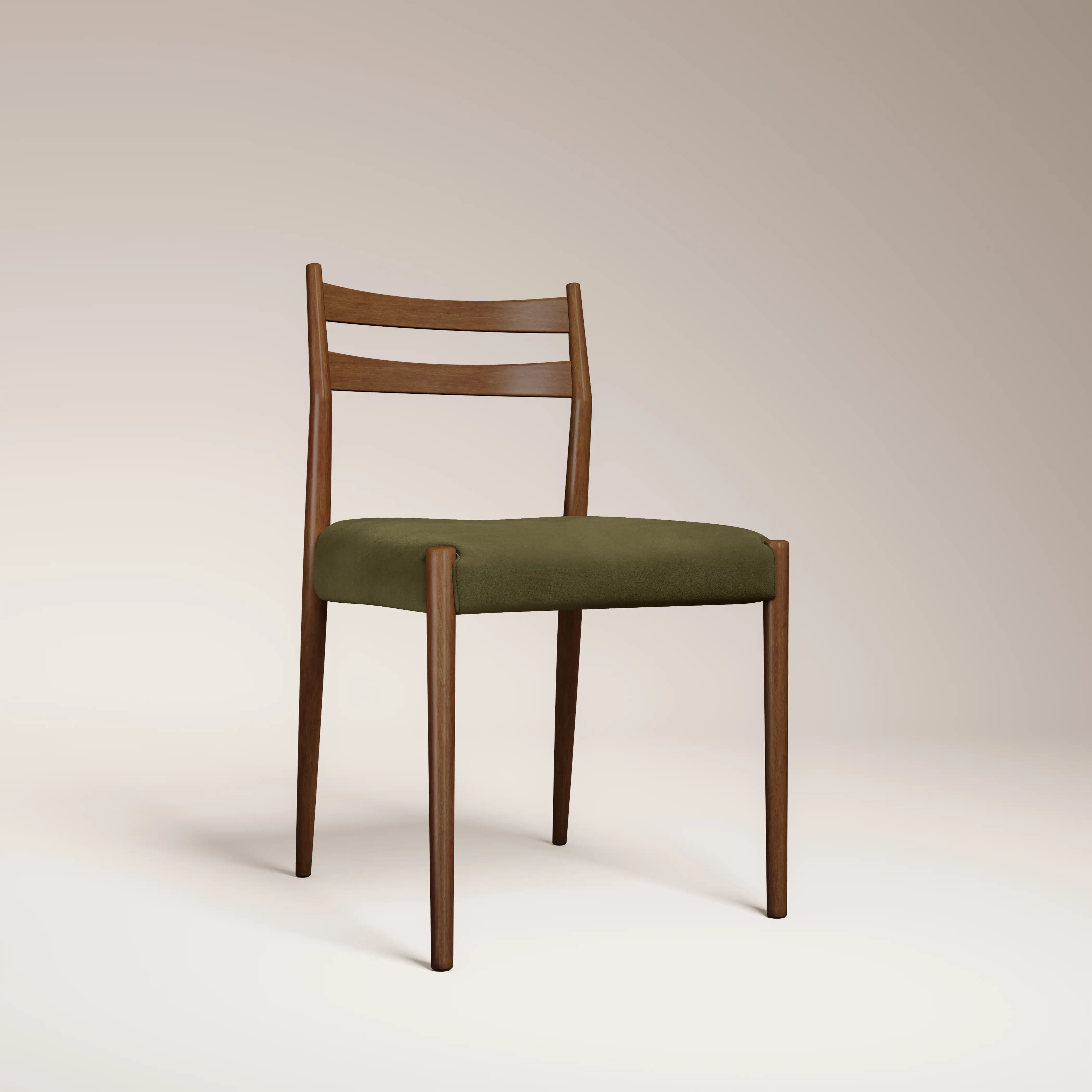 Caleb Wooden Dining Chair | Moss Green Sustainable Mohair Velvet & Walnut