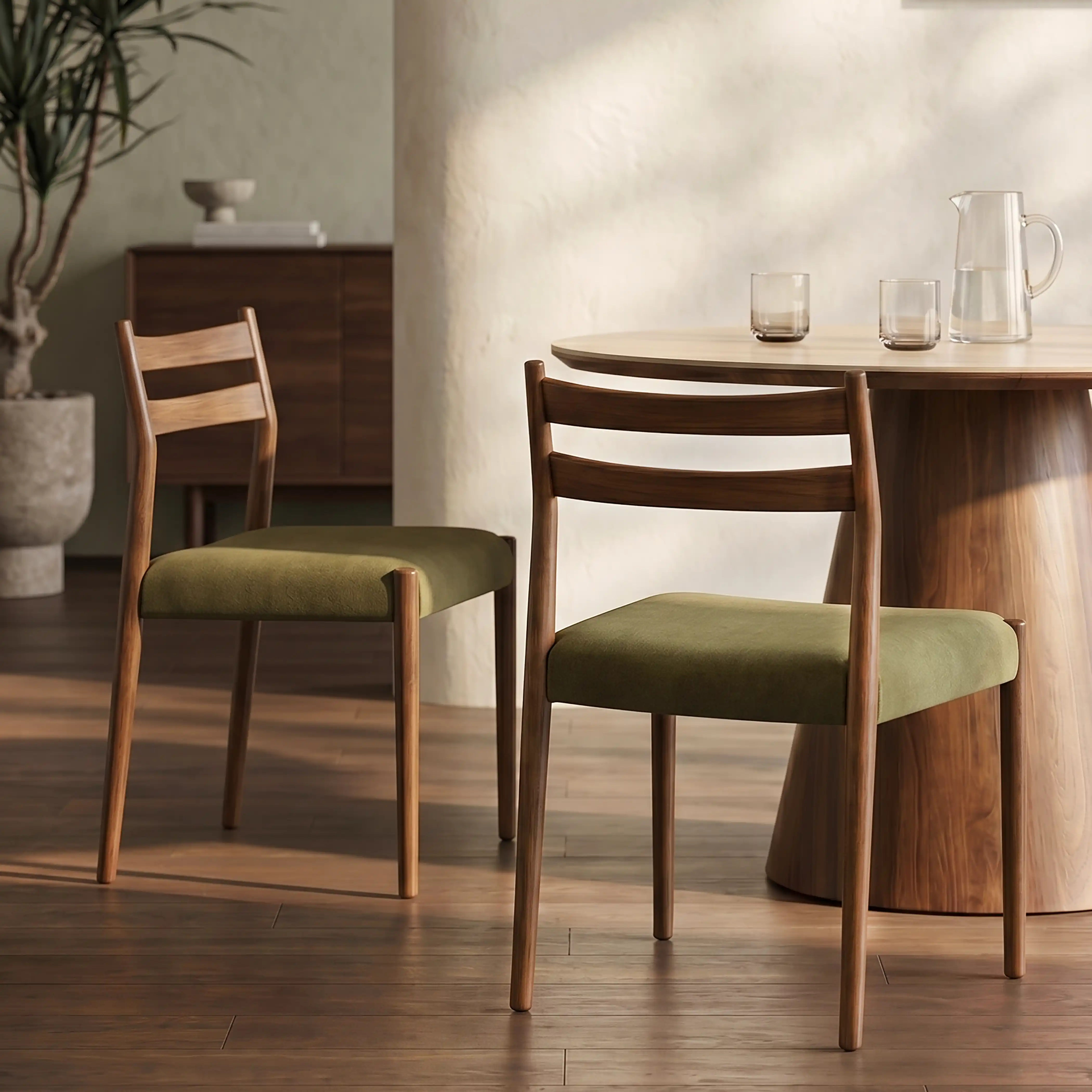 Caleb Wooden Dining Chair | Moss Green Sustainable Mohair Velvet & Walnut - Image 2