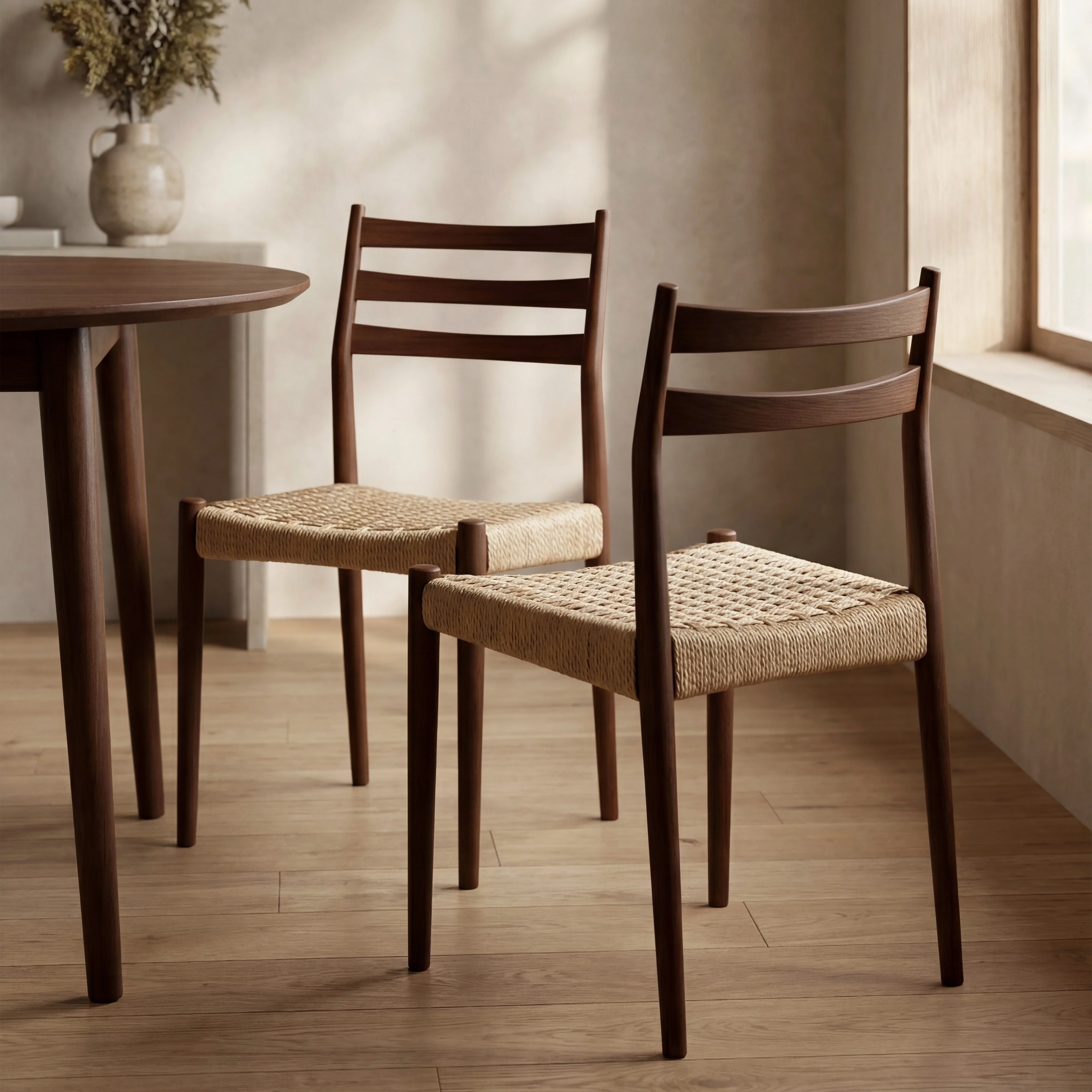 Caleb Wooden Dining Chair | Natural Weave & Walnut - Image 2