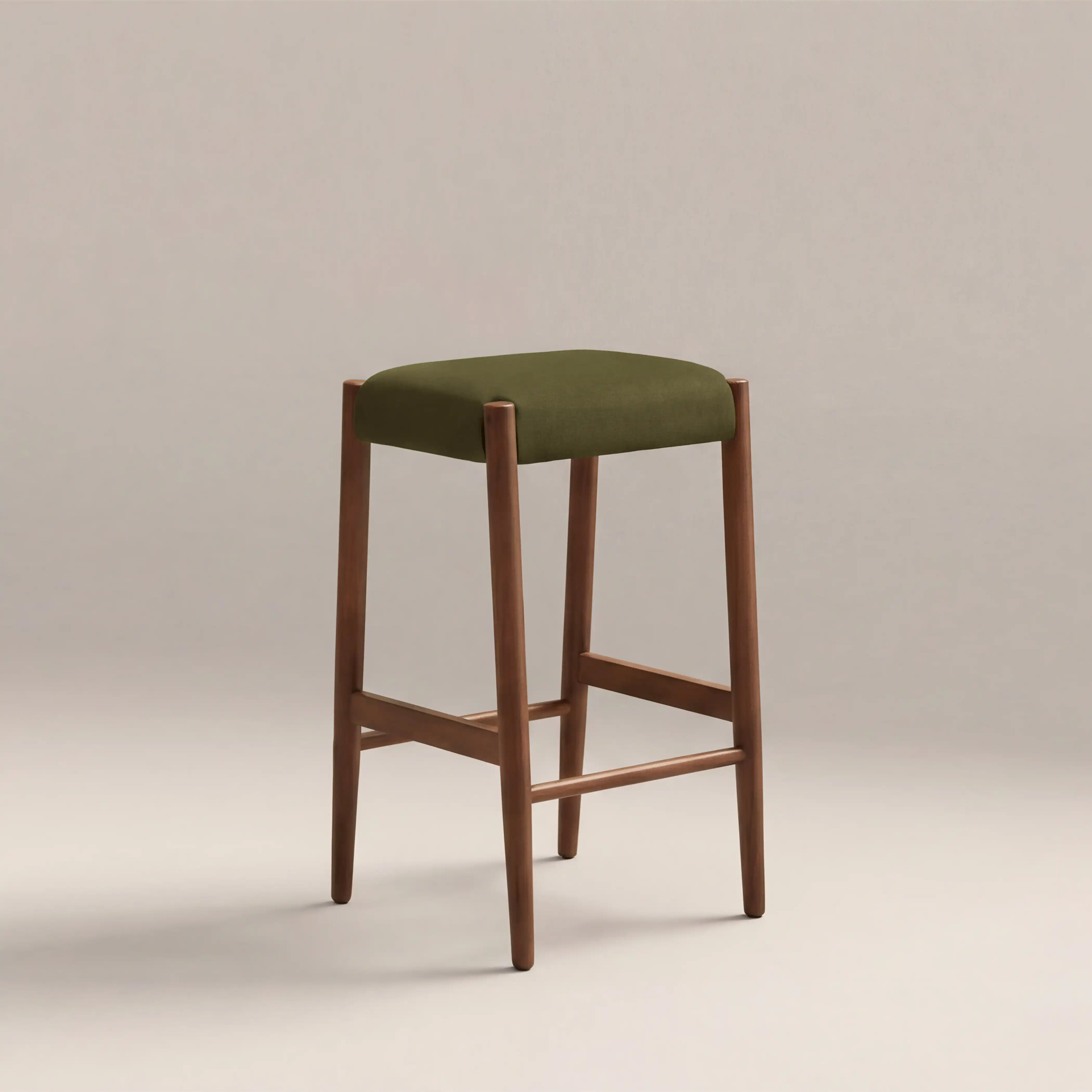 Caleb Wooden Kitchen Stool | Moss Green Sustainable Mohair Velvet & Walnut - Image 3
