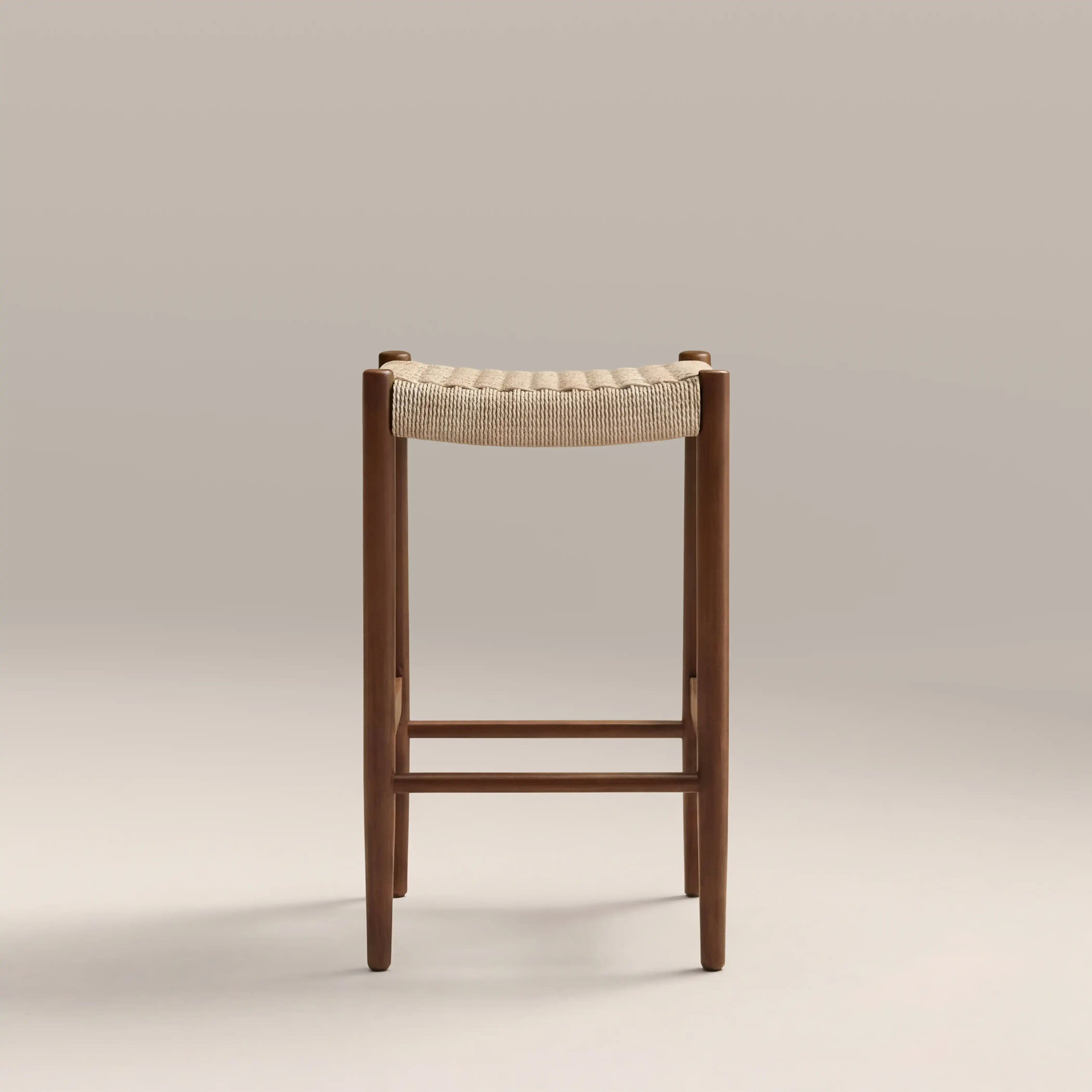 Caleb Wooden Kitchen Stool | Natural Weave & Walnut - Image 2