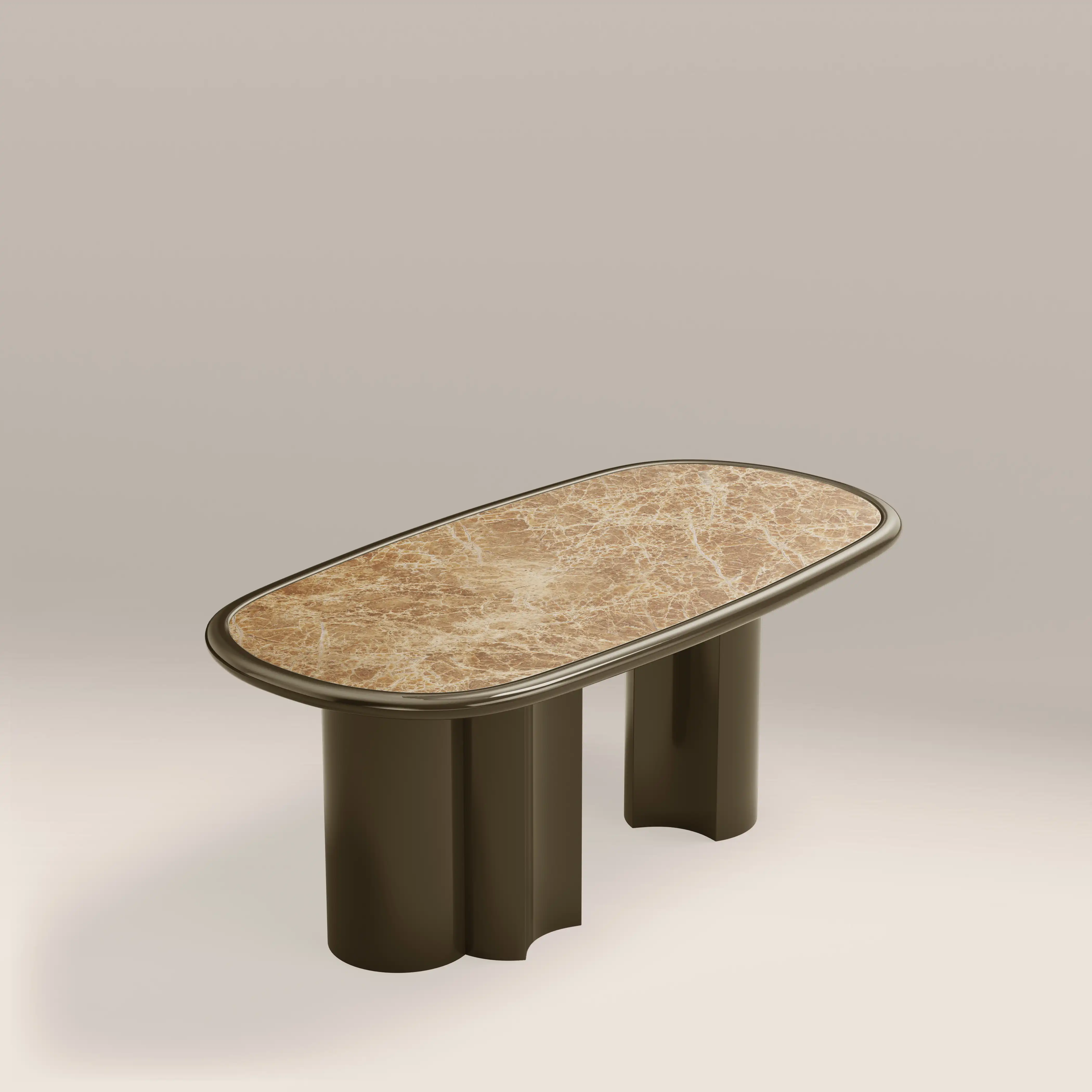 Carson 6 Seat Oval Dining Table |  Cappuccino Marble & High Gloss Clay Green - Image 4