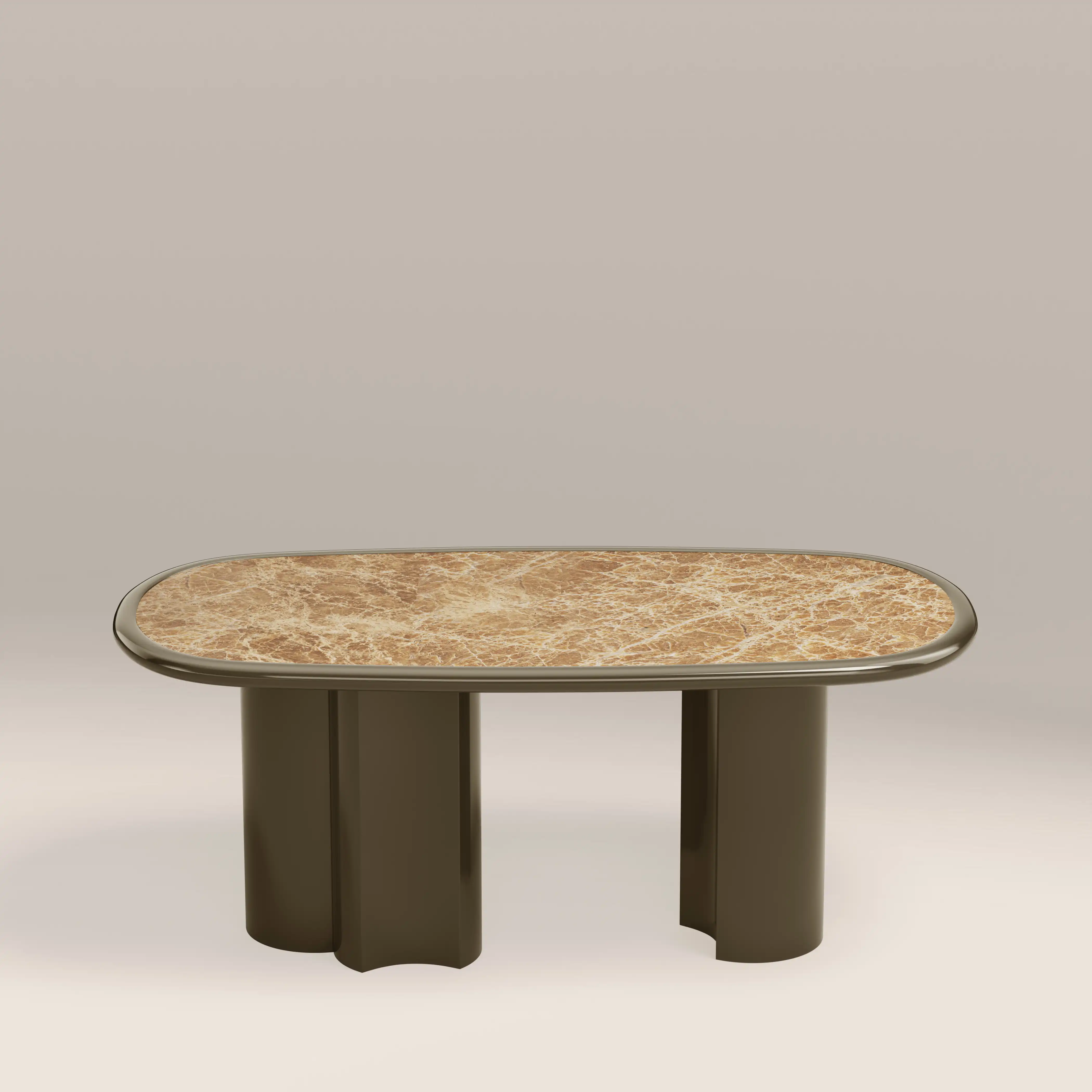 Carson 6 Seat Oval Dining Table |  Cappuccino Marble & High Gloss Clay Green - Image 5